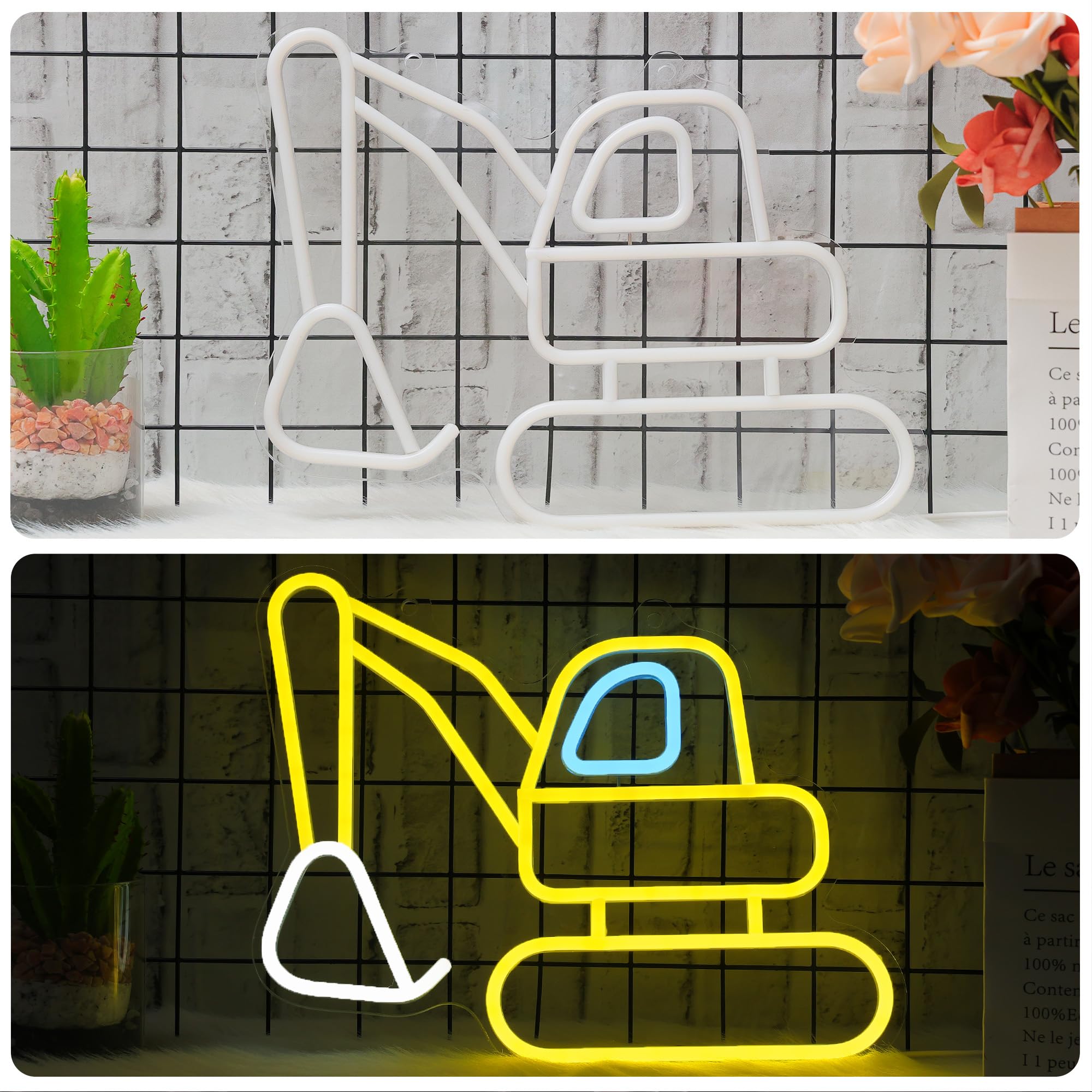 CoolGift Mart Excavator Neon Sign, Vibrant LED Light Decoration, Construction Decor for Boys Room, Bedroom, Playroom, Man Cave -