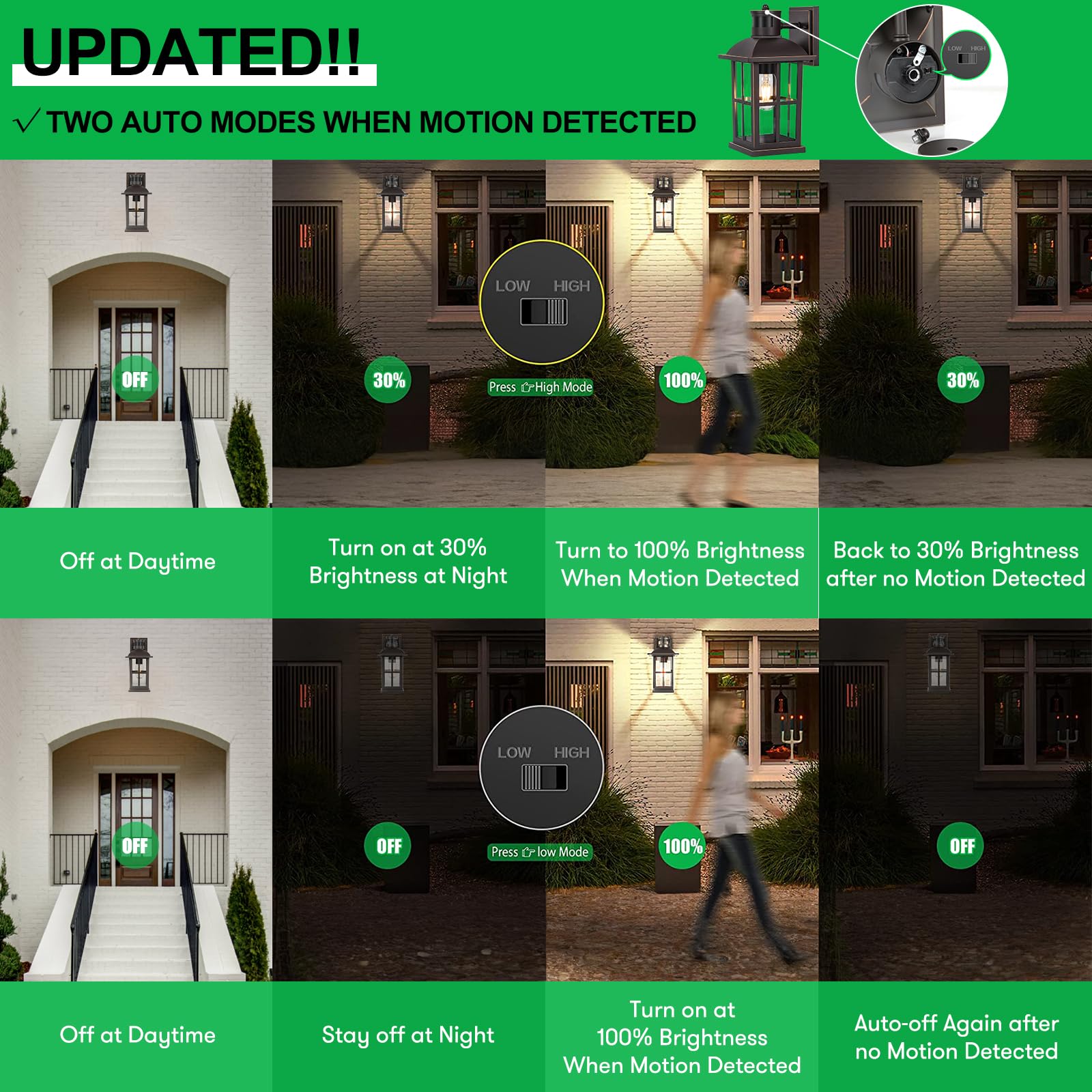 13In Motion Sensor Porch Light, Anti-Rust 100% Aluminum Dusk To Dawn Outdoor Light Fixtures, Exterior Wall Lantern Sconce Lighti