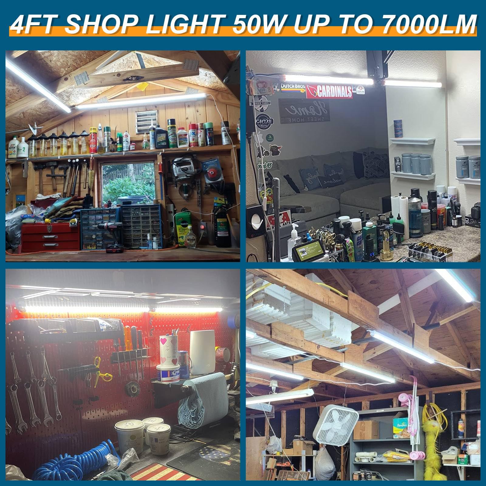 AQIQUUT LED Shop Lights 4FT 50W 6500K Clear White V-Shape Linkable 6-Pack