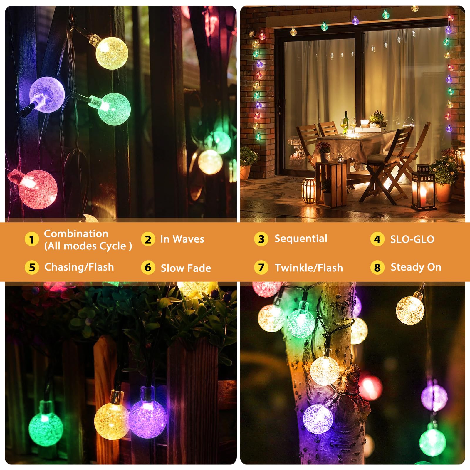 Galavasen Outdoor Solar String Lights, 46FT 66LED 8Modes Crystal Color Solar Powered Christmas Fairy String Lights for Outside Y