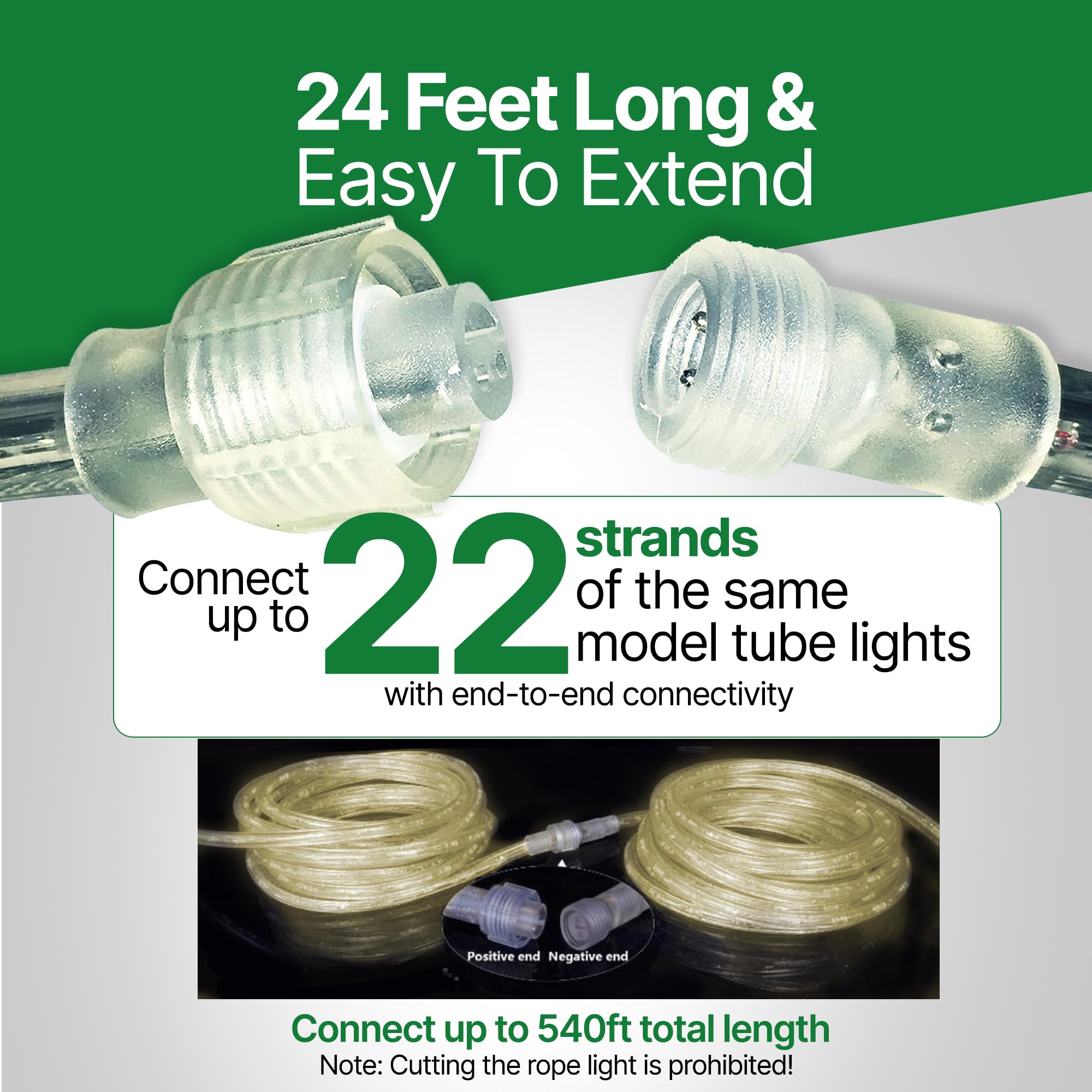 Tupkee LED Rope Light - Warm-White, 24 Feet, 144 LEDs, PVC Tube and Copper Wire, Model RL-24-LWW, Indoor/Outdoor Use