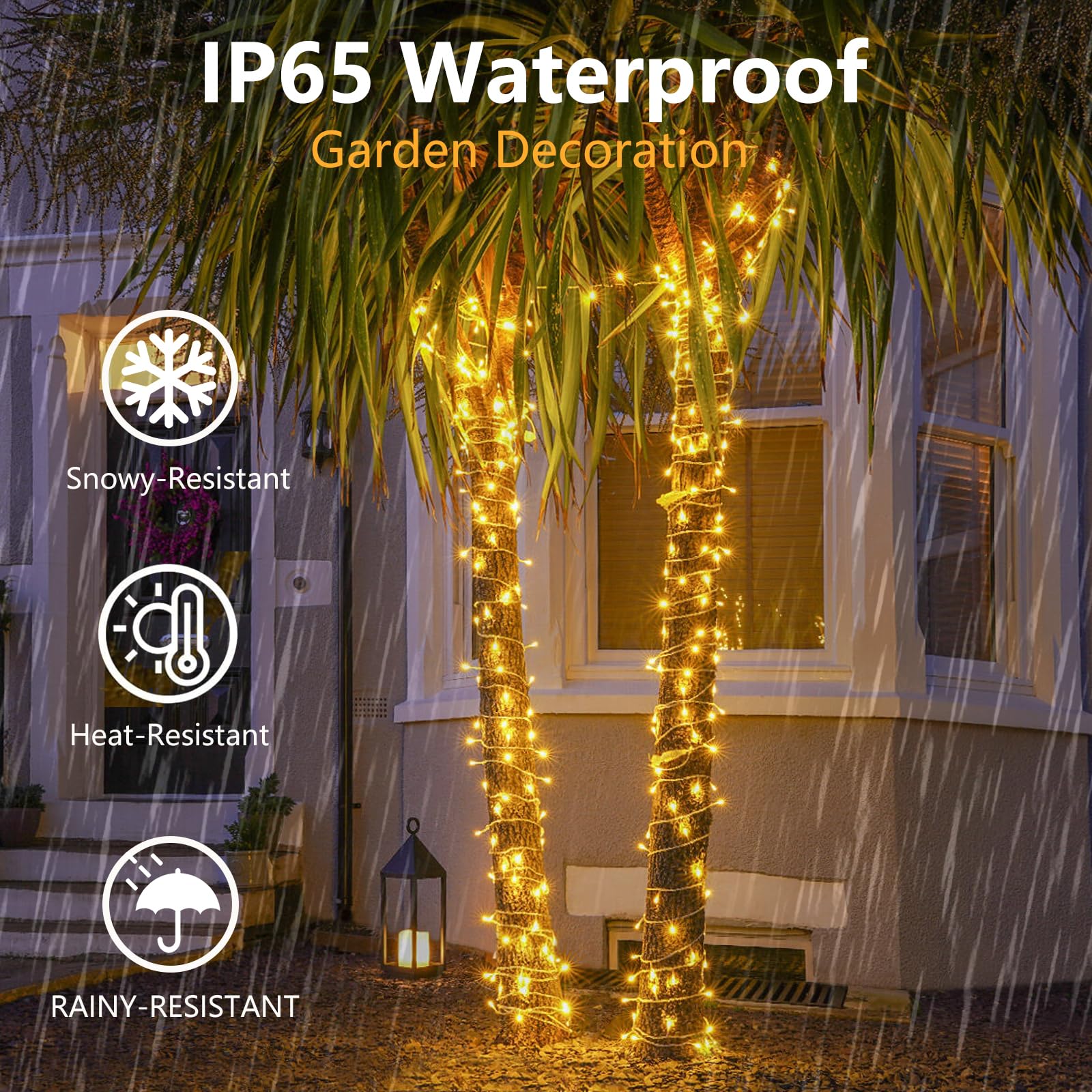 66Ft 200Led Christmas String Lights Outdoor/Indoor, Extendable Twinkle Fairy Lights Waterproof Clear Wire With 8 Modes&Timer Function For Garden Bedroom Patio Christmas Tree Decorations (Warm White)