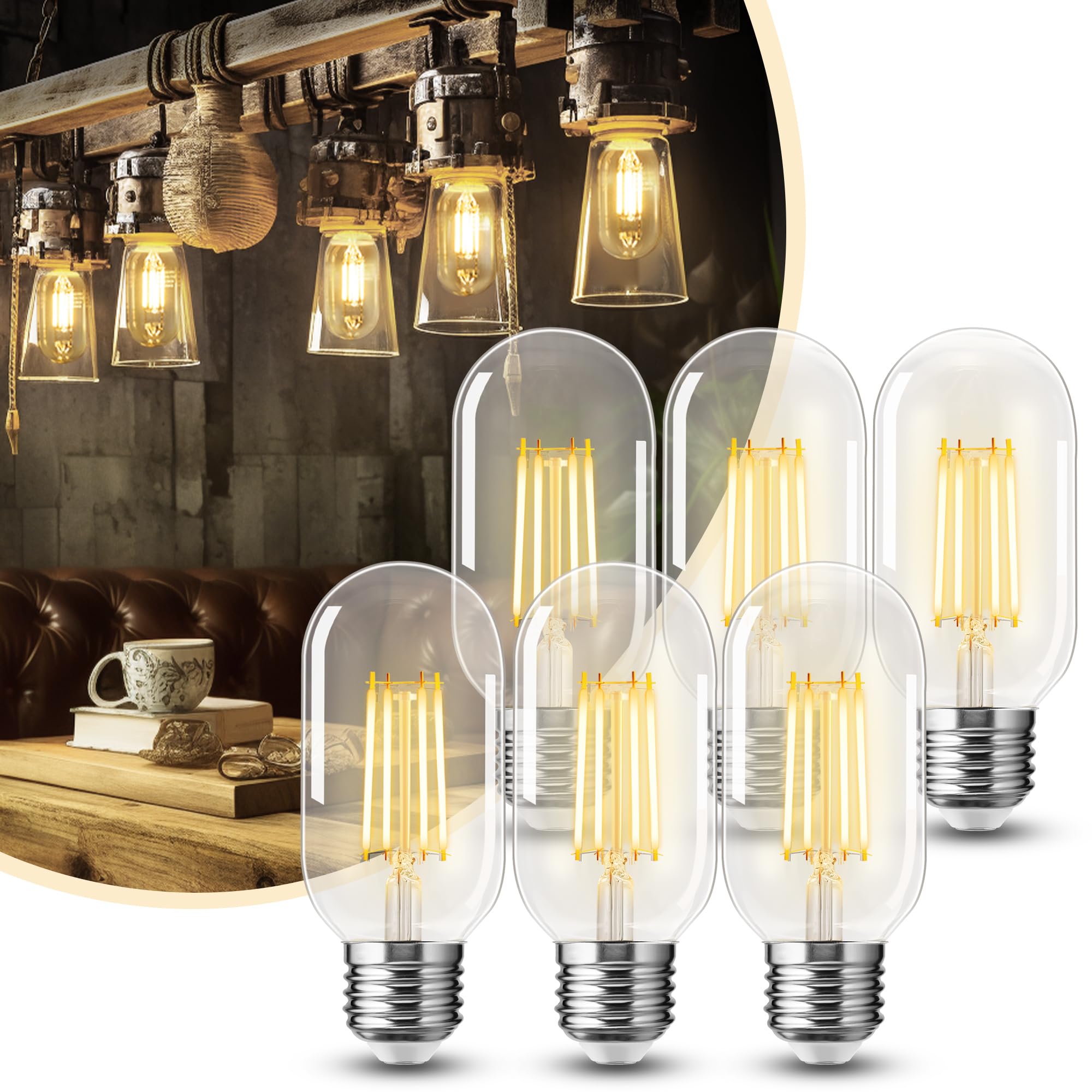 DORESshop 6 Pack LED Edison Bulbs, 4W Edison Light Bulbs, LED Filament Bulbs 40W Equivalent, E26 Base, T45 LED Bulb with Clear Glass, Warm White 2700K, Non Dimmable, Great for Home, Bedroom, Office