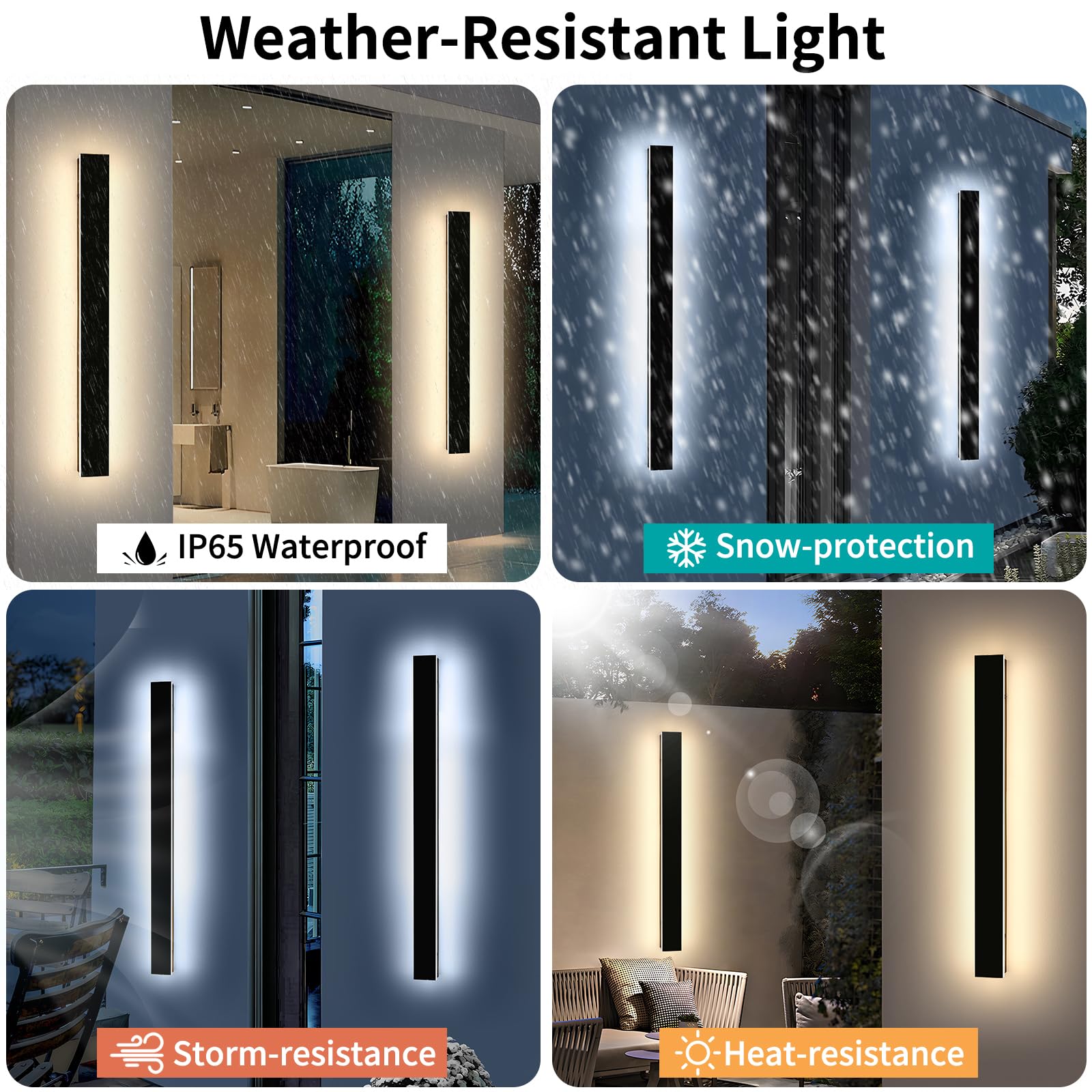 Mikeru 3CCT Dimmable Outdoor Wall Sconce 47.2" IP65 Waterproof 2-Pack with Remote Control, Adjustable 3000K/4500K/6000