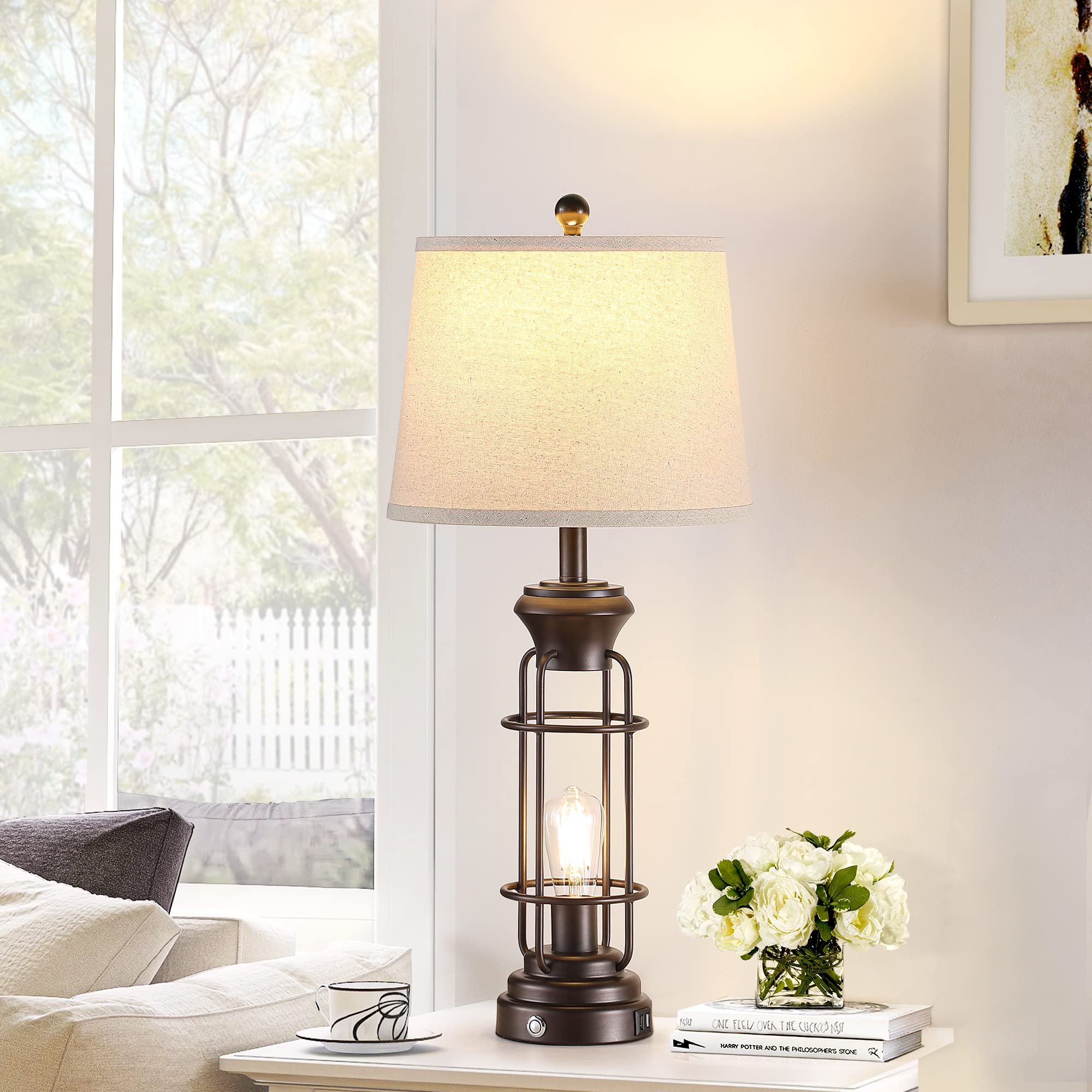 Bzzmmb 28.5'' Farmhouse Lamps For Bedrooms Set Of 2, Tall Table Lamps For Living Room With Dual Usb Charging Port, Oil Rubbed Br