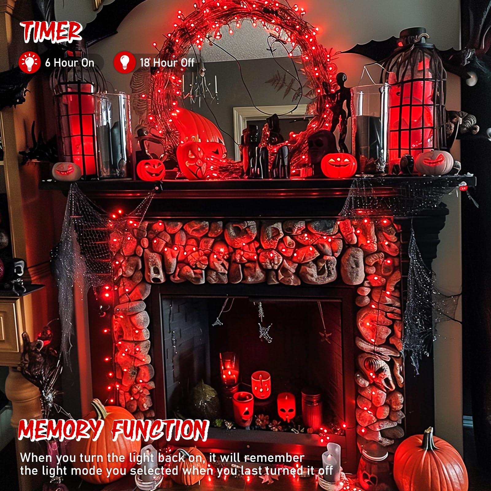 JMEXSUSS 150 LED Red Christmas Lights, 59 Ft Waterproof Connectable String Lights, 8 Modes for Indoor Outdoor Decor