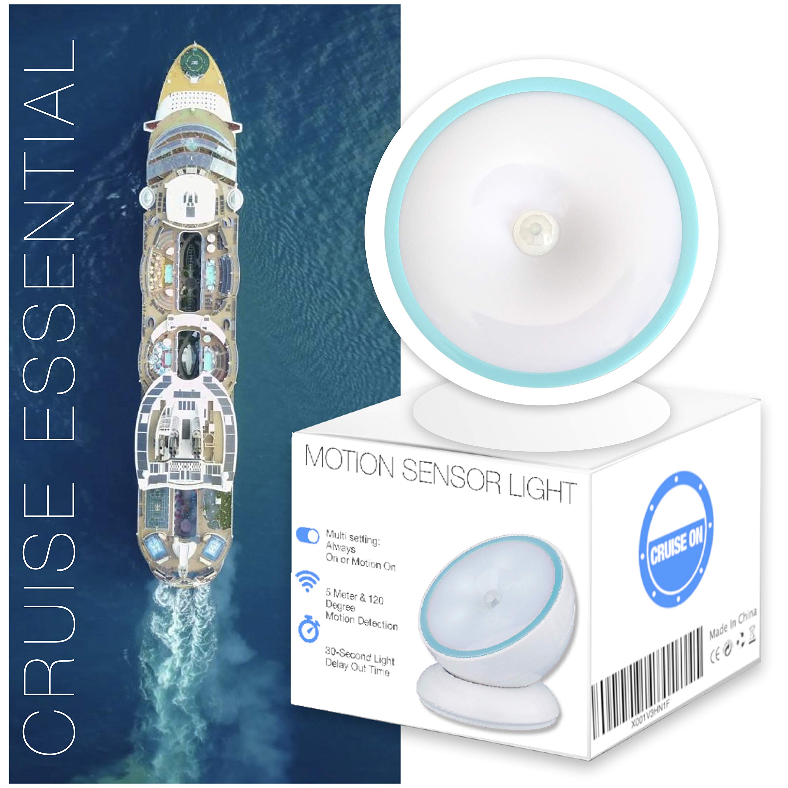 Cruise On Motion Sensor Light - Battery Operated, Magnetic Base, LED, White/Sky Blue, Model CRUISEON91
