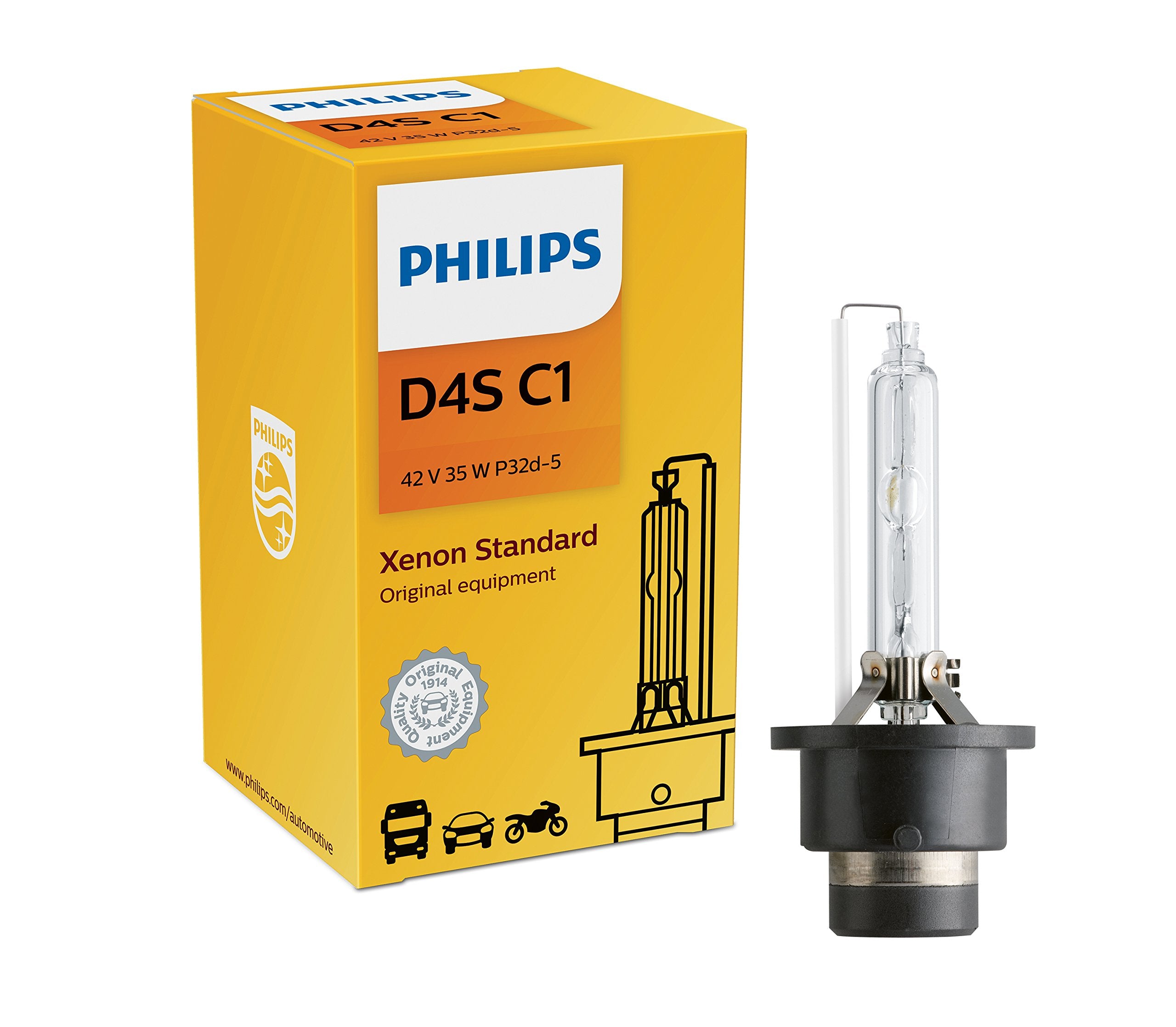 Philips D4S Xenon HID Headlight Bulb, 4200K Intense White Light, Fits High & Low Beam, 1 Pack