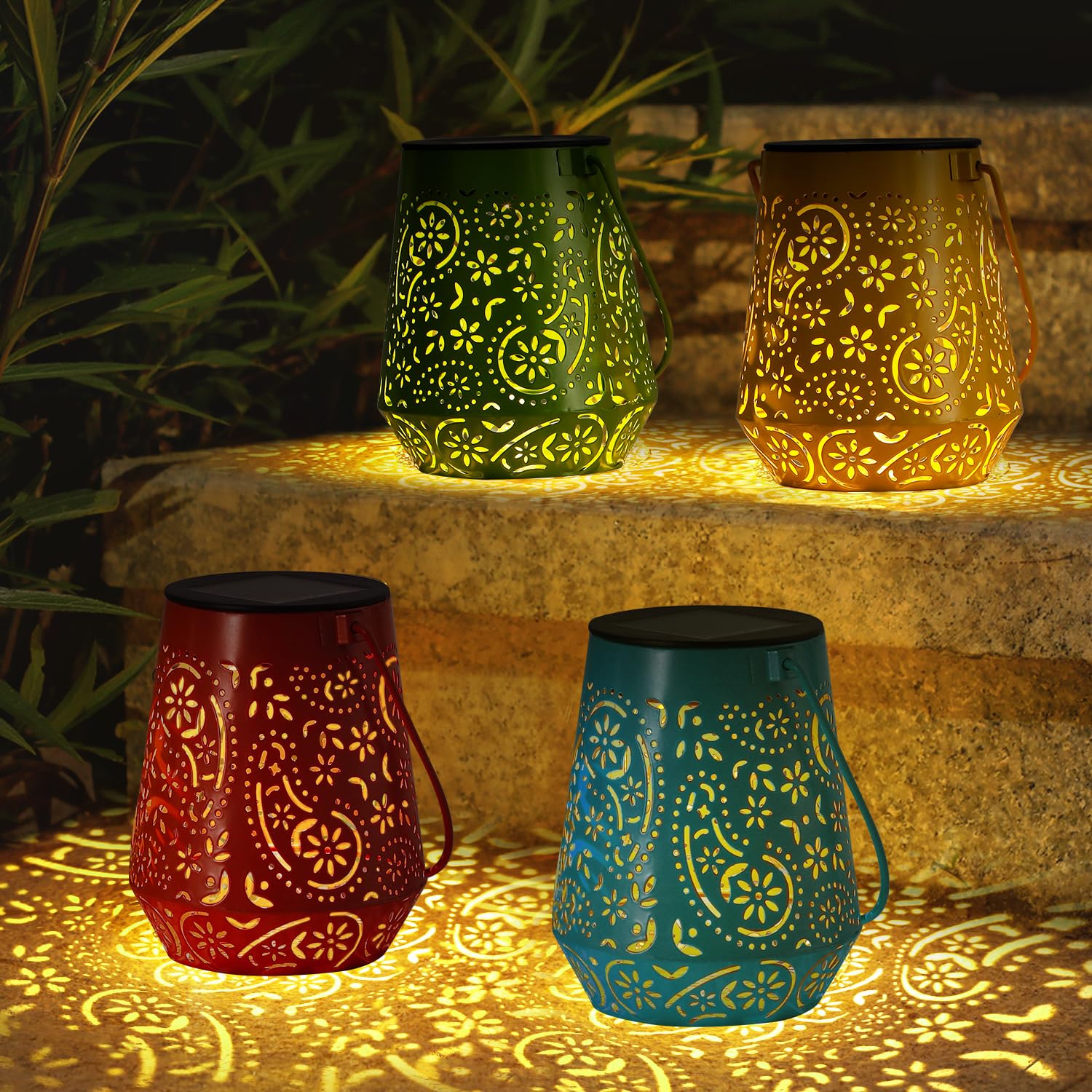 4 Pack Solar Lanterns Outdoor Waterproof - Oxyled Solar Lanterns Lights Outdoor Garden Decor, 4 Colors Led Hanging Solar Powered Lantern With Handle For Outside Patio Yard Table Fence, Gardening Gift
