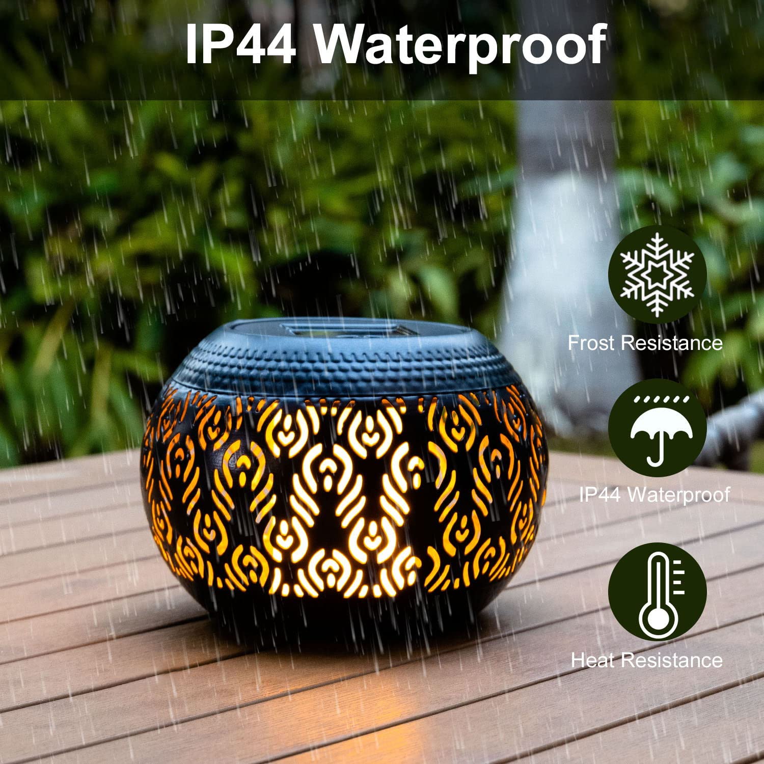 Pearlstar Solar Table Lantern - Waterproof Dancing Flame Lamp, Metal, Multicolor, Solar Powered, 1 Pack