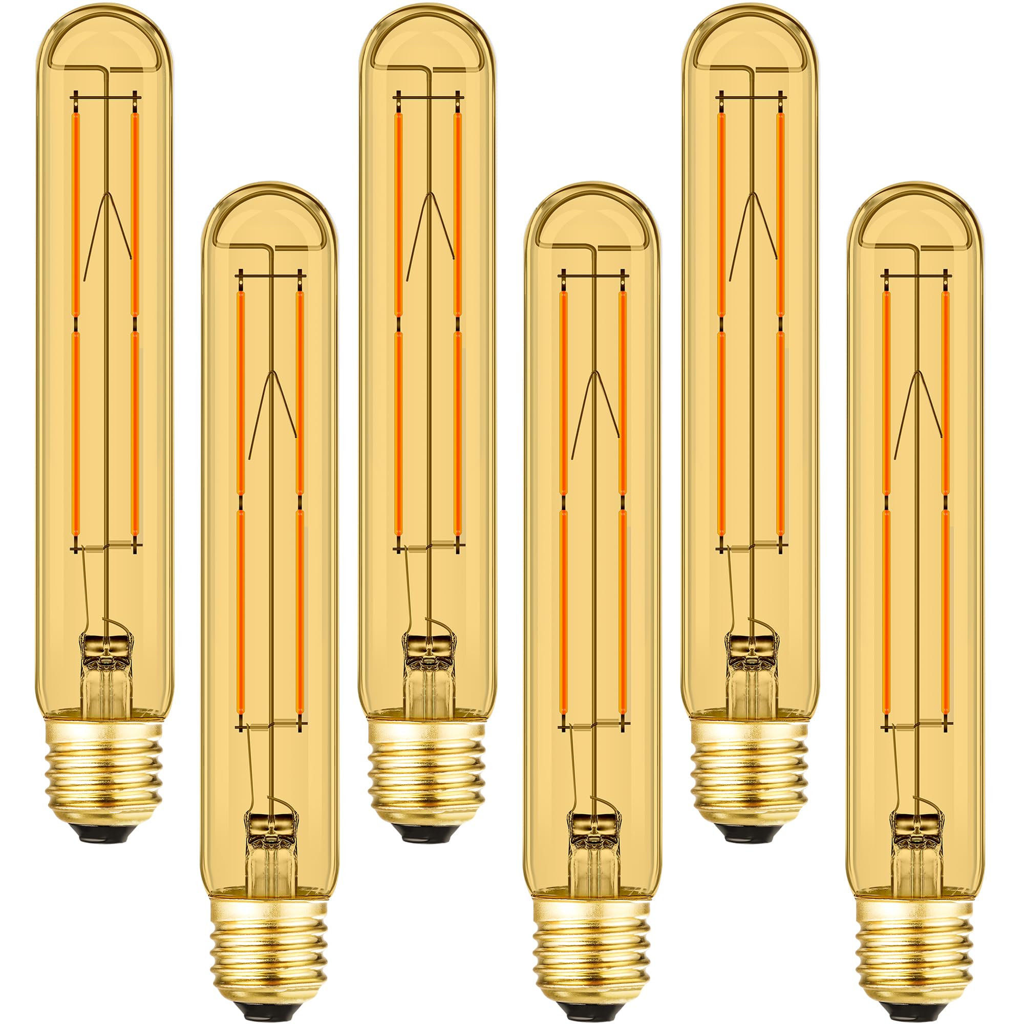 Leools Amber T10 Led Bulb 8W Equal E26 Edison Bulb 60 Watt Ac120V Dimmable 7.3Inch Tubular Light Bulb Warm White 2700K 600Lm E26