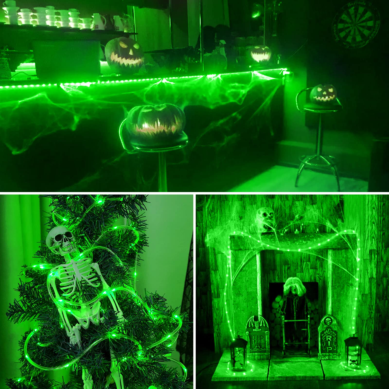 JMEXSUSS Green Rope Lights 100 LED Battery Operated 33ft 2 Pack Outdoor Waterproof for Christmas & St. Patricks Day Decoration