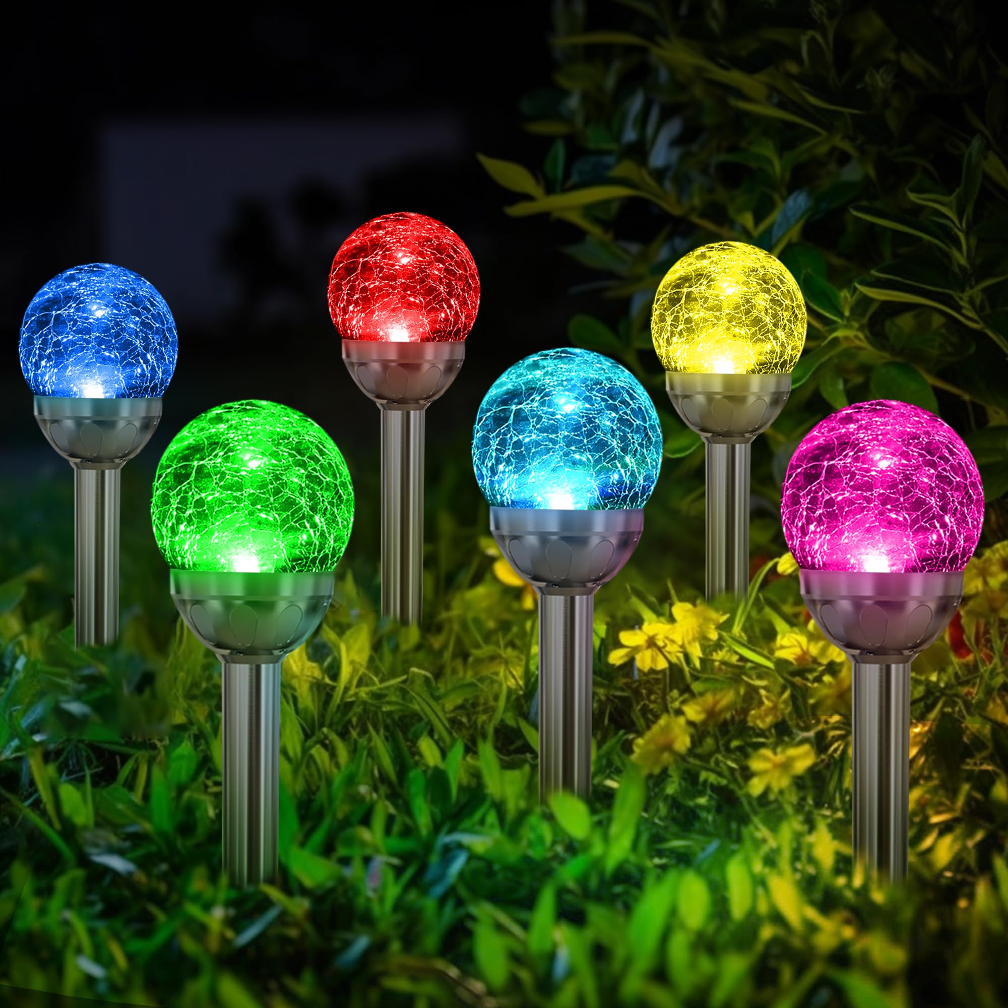 SOLPEX Solar Garden Lights, 6 Pack Multi-Color & White, Glass Ball, Waterproof Outdoor Patio Decoration