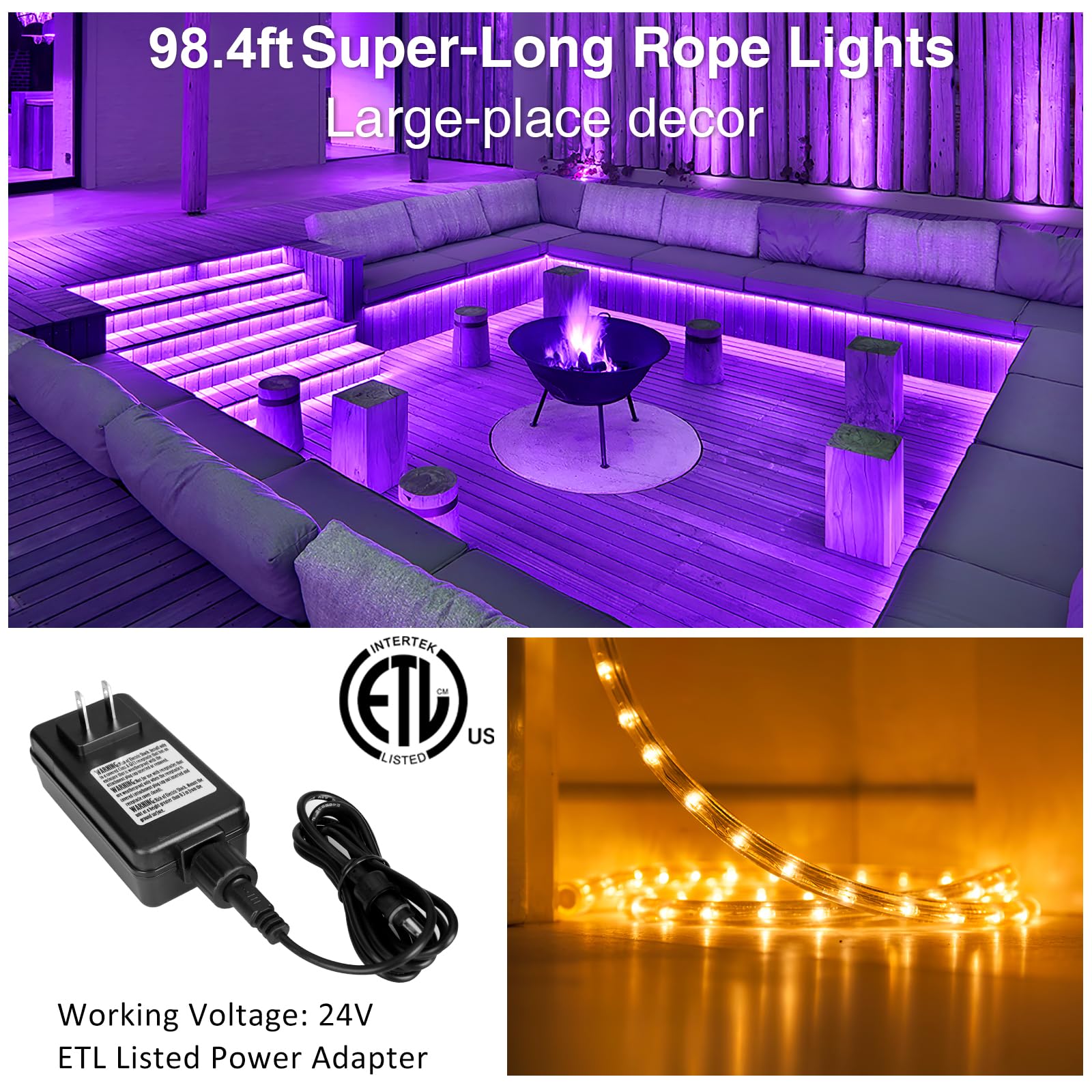 Hotmoon Smart Led Outdoor Rope Light, 98.4Ft Rgb Color Changing, App & Rf Remote Control, Ip65 For Garden & Parties, Model Nts101-Rgb-Us-F