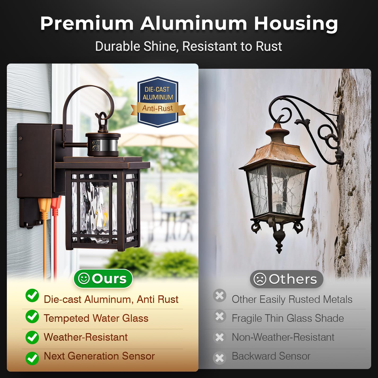 Opaxis 2-Pack Porch Light With Gfci Outlet  Motion Sensor Outdoor Wall Light Wall Mount  Oil Rubbed Bronze Exterior Lighting Fixtures  Anti-Rust Outdoor Lantern Wall Sconce For Garage  Patio  Balcony