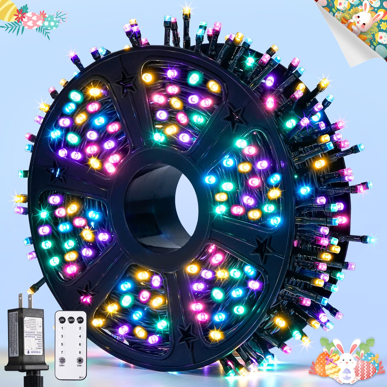 JMEXSUSS 400 LED Easter Lights Plug in, 132ft Multicolor Easter Lights String with Remote, Colorful String Lights for Bedroom Tr