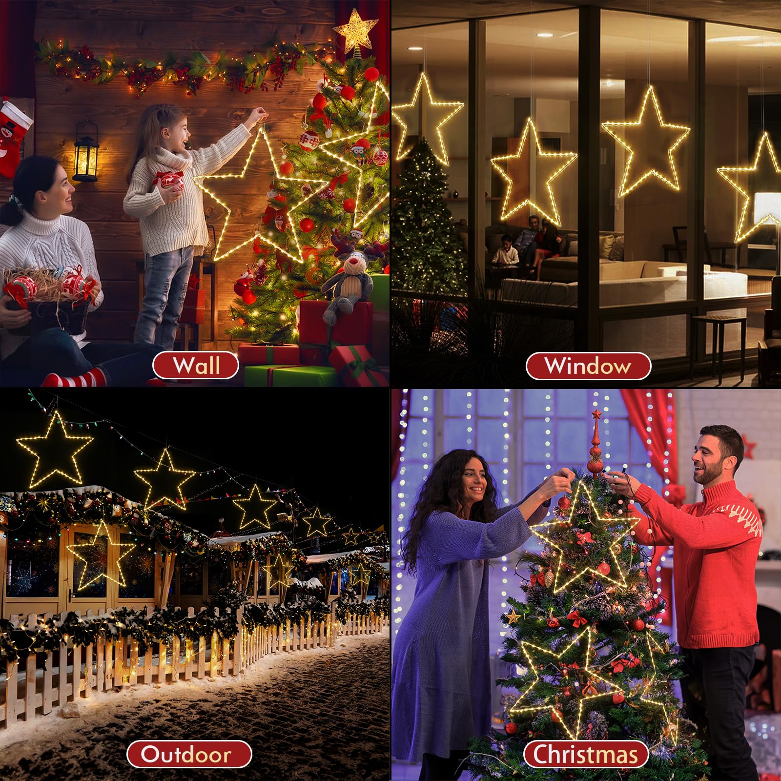 Marchpower Christmas Window Star Silhouette Lights  19Inch 70Led 2 Pack Large Star Lighted Xmas Decoration Battery Operated Twinkle Stars Light Outdoor Timer Lights Wedding Party Home D?Cor-Warm White
