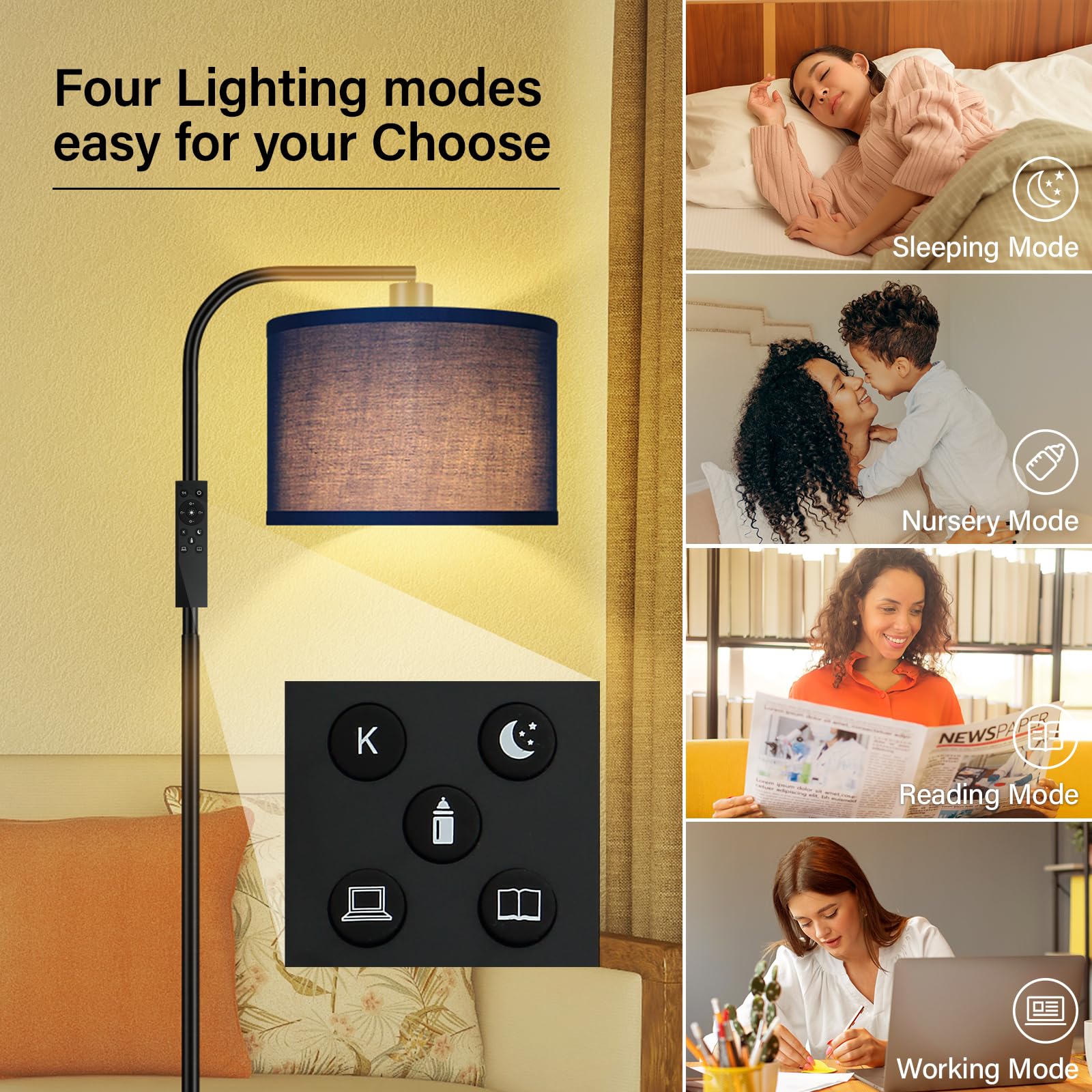 Dimmable Floor Lamp For Living Room,Arc Sofa Lamps With Remote,Stepless Dimmable & Colors Temperature,2700K-6500K,67 In,Flexible
