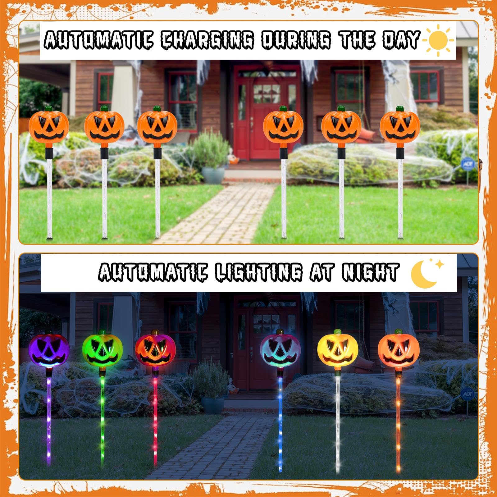 HRFGWDD 6-Pack Solar Pumpkin Garden Lights, Waterproof, 8-Mode, 17.8 in, Multicolor