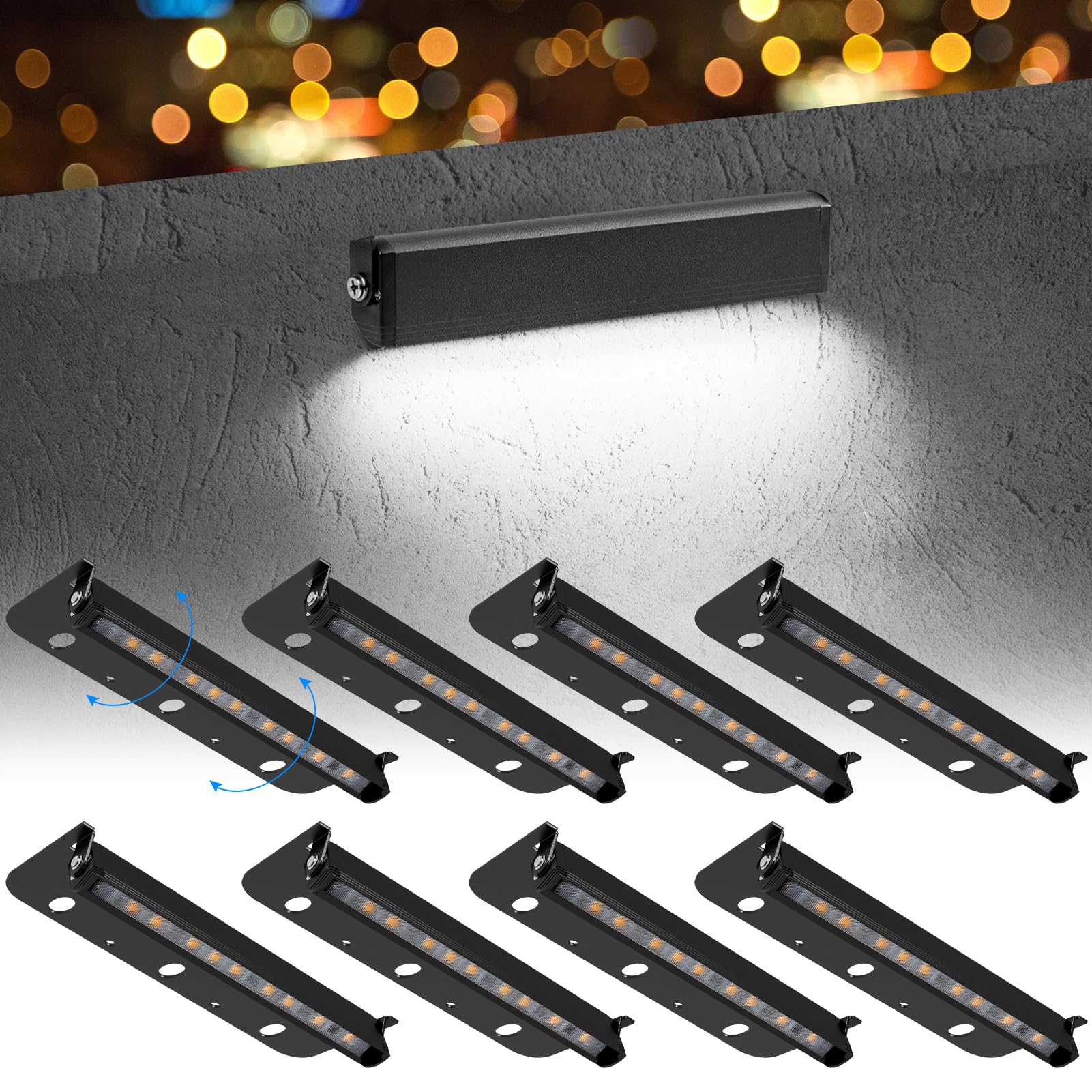 Kwinmyso 8-Packs 3W 7Inch Led Hardscape Paver Lighting,12V Ac/Dc Low Voltage Retaining Wall Lights,Landscape Lighting,5000K Daylight White Outdoor Step Light,50,000 Hours Lifespan-Black