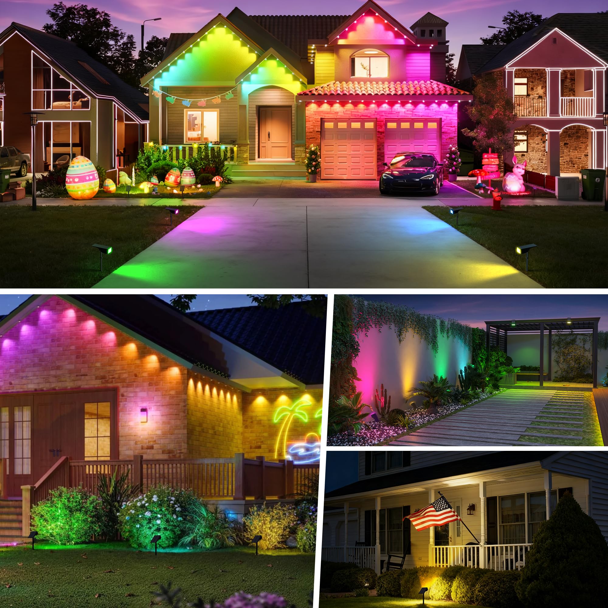 WENATY Solar Spot Lights Outdoor, 7 Modes, 2 Pack, Waterproof Multicolor LED Flood Lights for Garden, Pathway, Halloween, Christmas