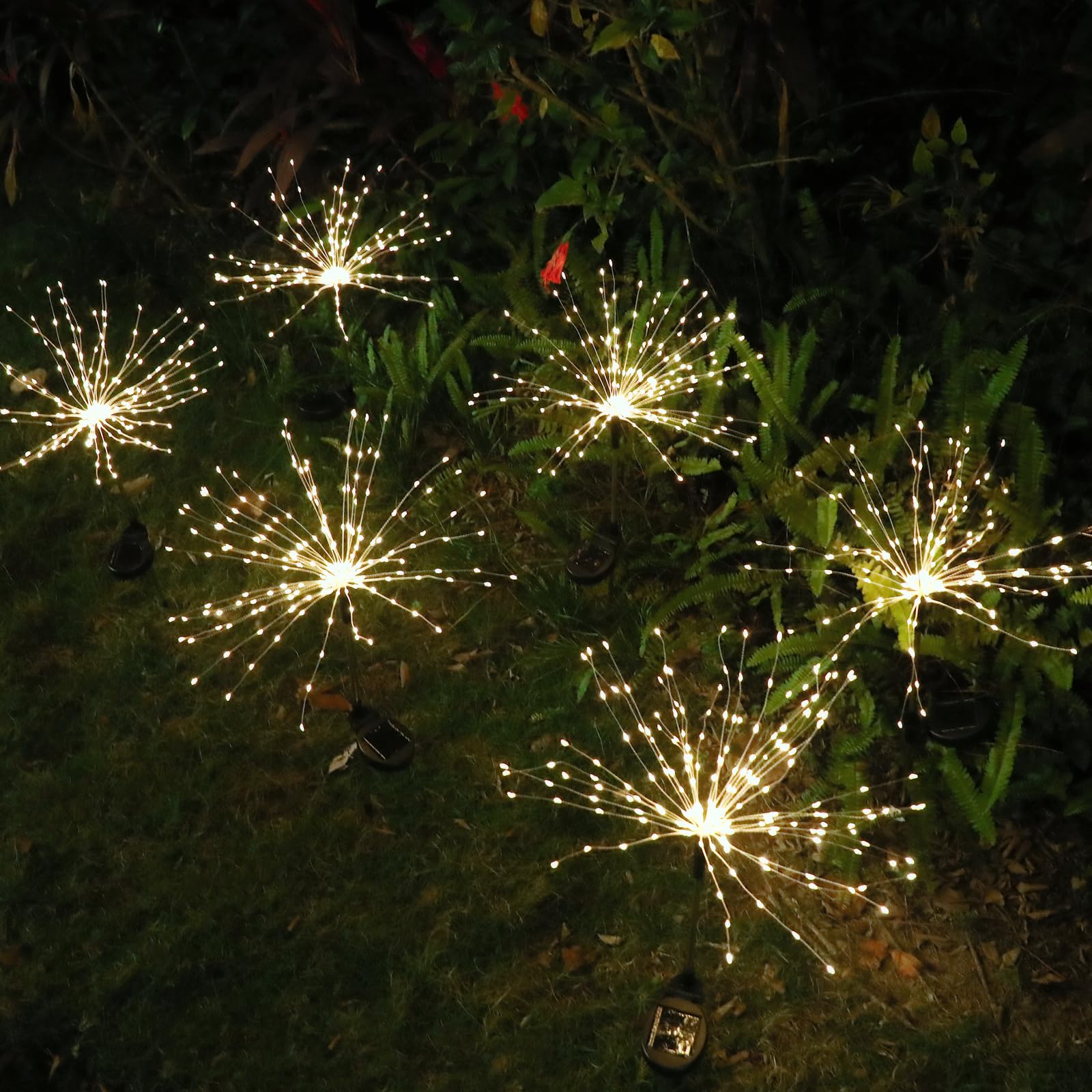 Fooing 6 Pcs Solar Garden Lights Solar Firework Lights, 200 Led String Light 2 Modes Twinkling Nightlight For Outside, Wedding,