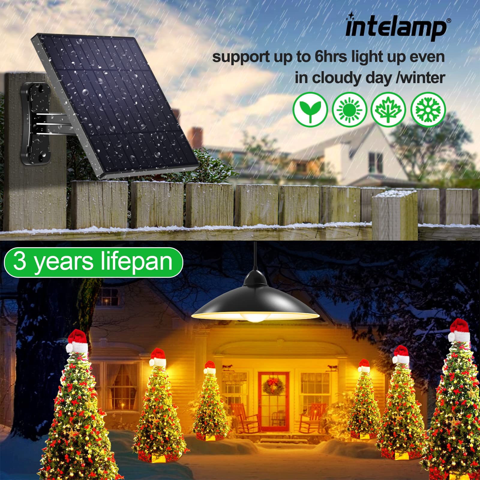 intelamp Solar Pendant Lights - Remote Control, Solar-Powered, Stainless Steel, Black, 1 Pack, Model TGD002-JP for Indoor & Outdoor Use
