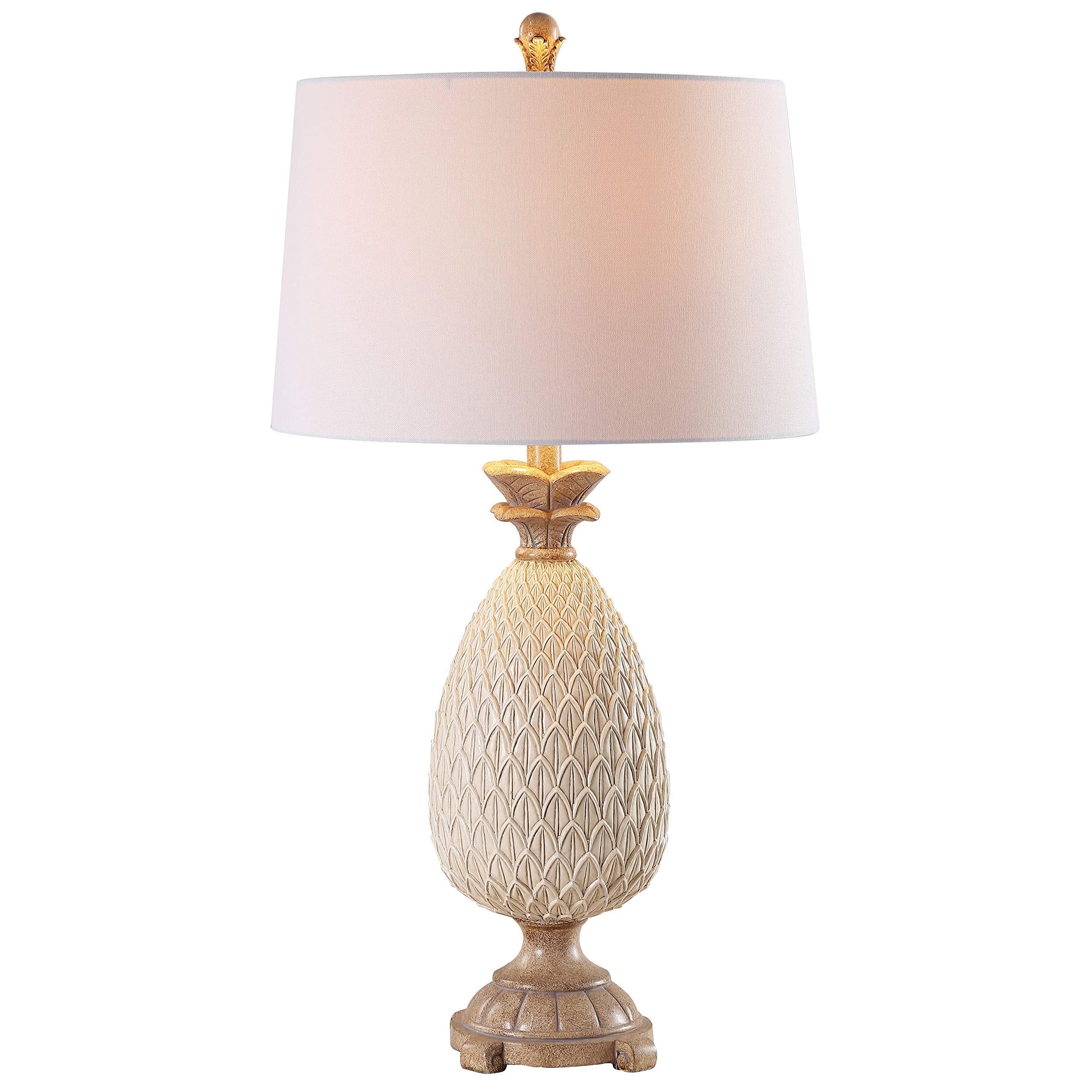 SAFAVIEH Lighting Collection - Briar Set of 2 Coastal Pineapple Table Lamps, Antique Cream & Brown Resin Design, LED Bulbs Inclu