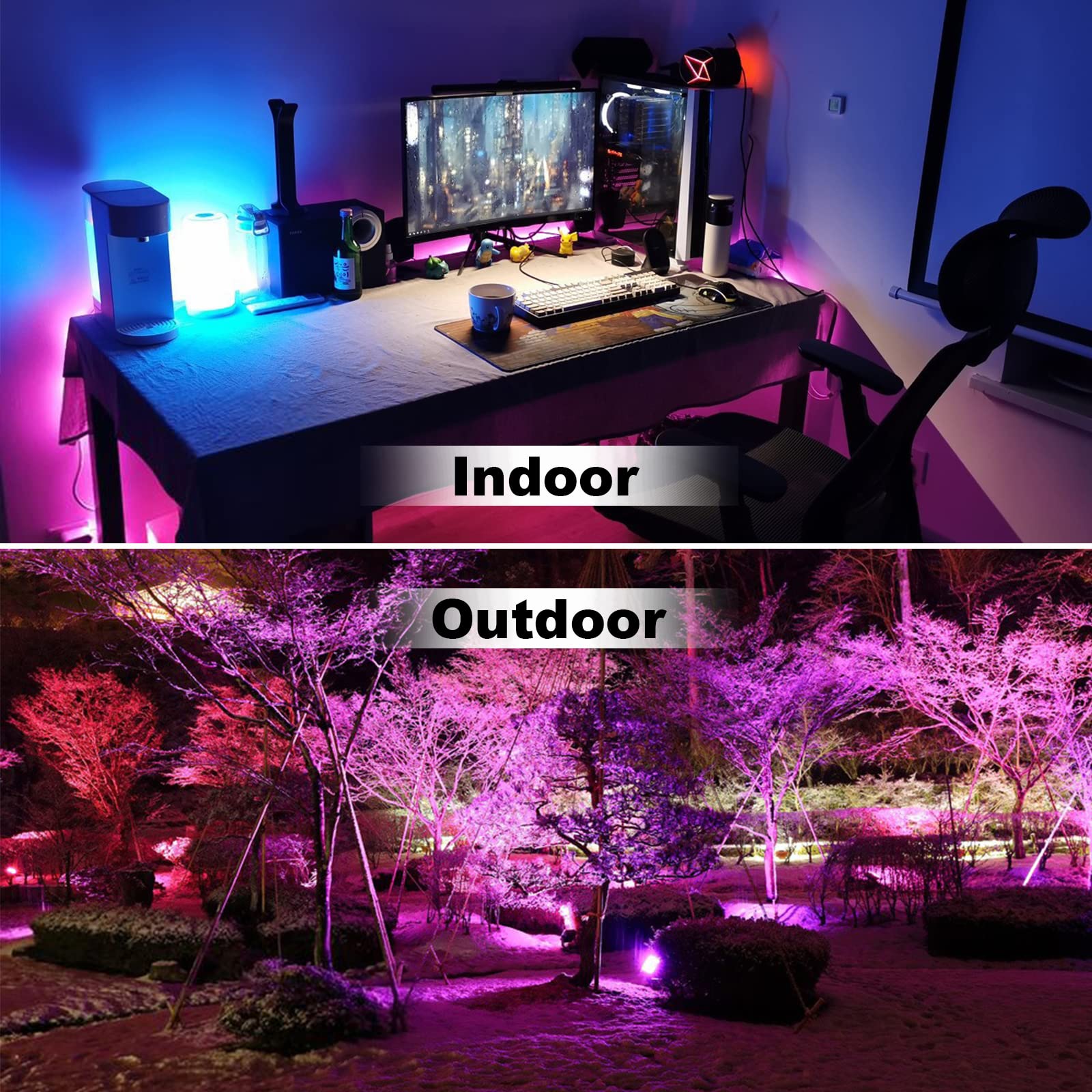 HYDONG LED Flood Light Outdoor 500W RGBW, 120 Colors Strobe, 2700K Warm White, IP66 Waterproof, 6-Pack with Stakes