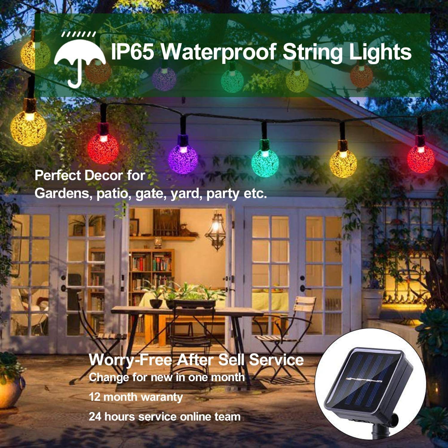 Lezonic Solar Christmas Lights, 50 Led Waterproof 24Ft, 8 Modes, Multicolor For Outdoor Decor