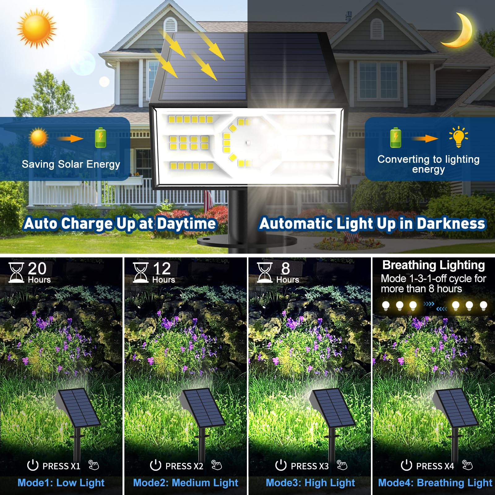 Katipeal Solar Spot Lights, 6 Pack, 56 LED, Waterproof IP68, 4 Lighting Modes, Cool White