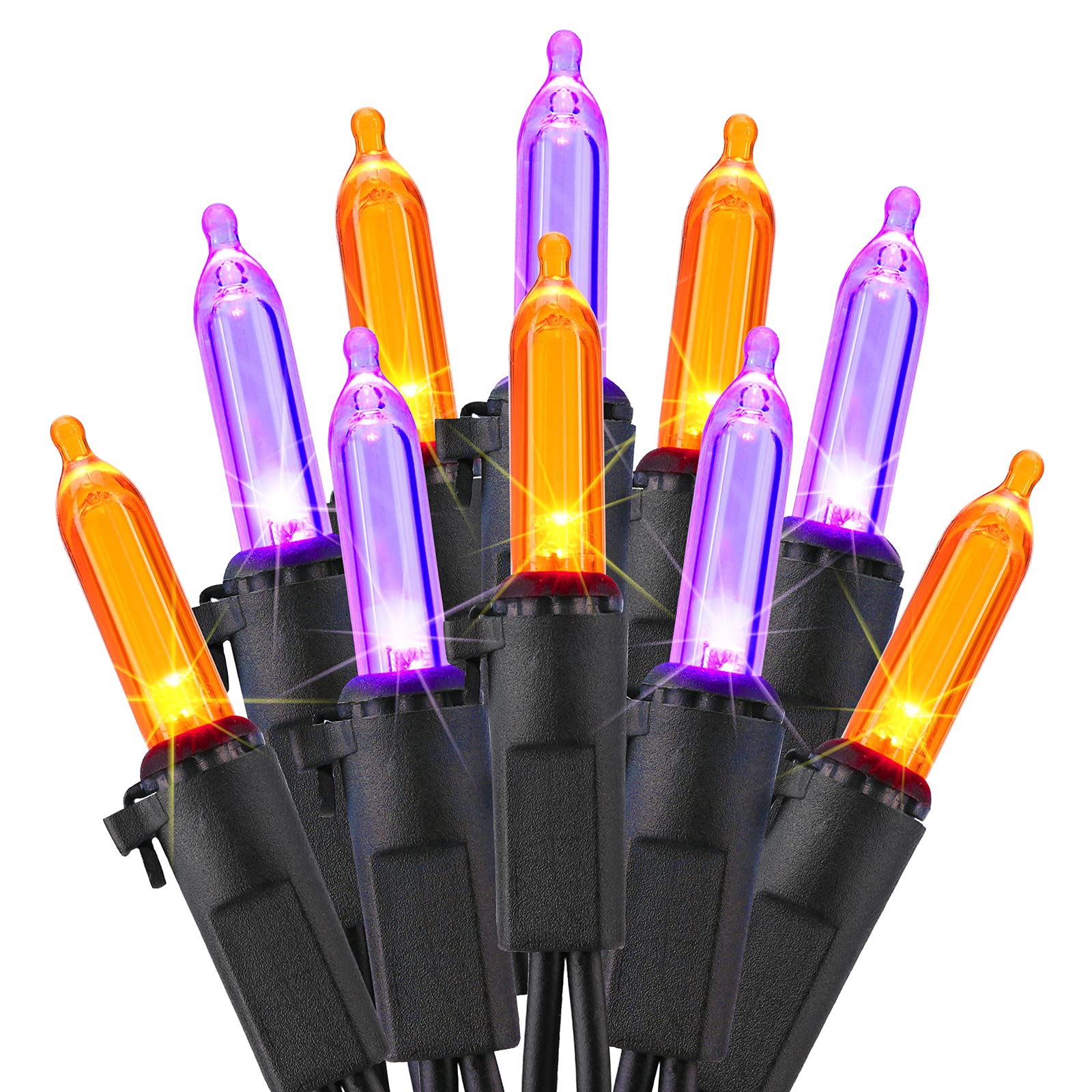 ODEERTONIC Orange & Purple Halloween Lights, 33ft 100 LED Orange Lights String Connectable, 120V UL Certified Purple String Ligh