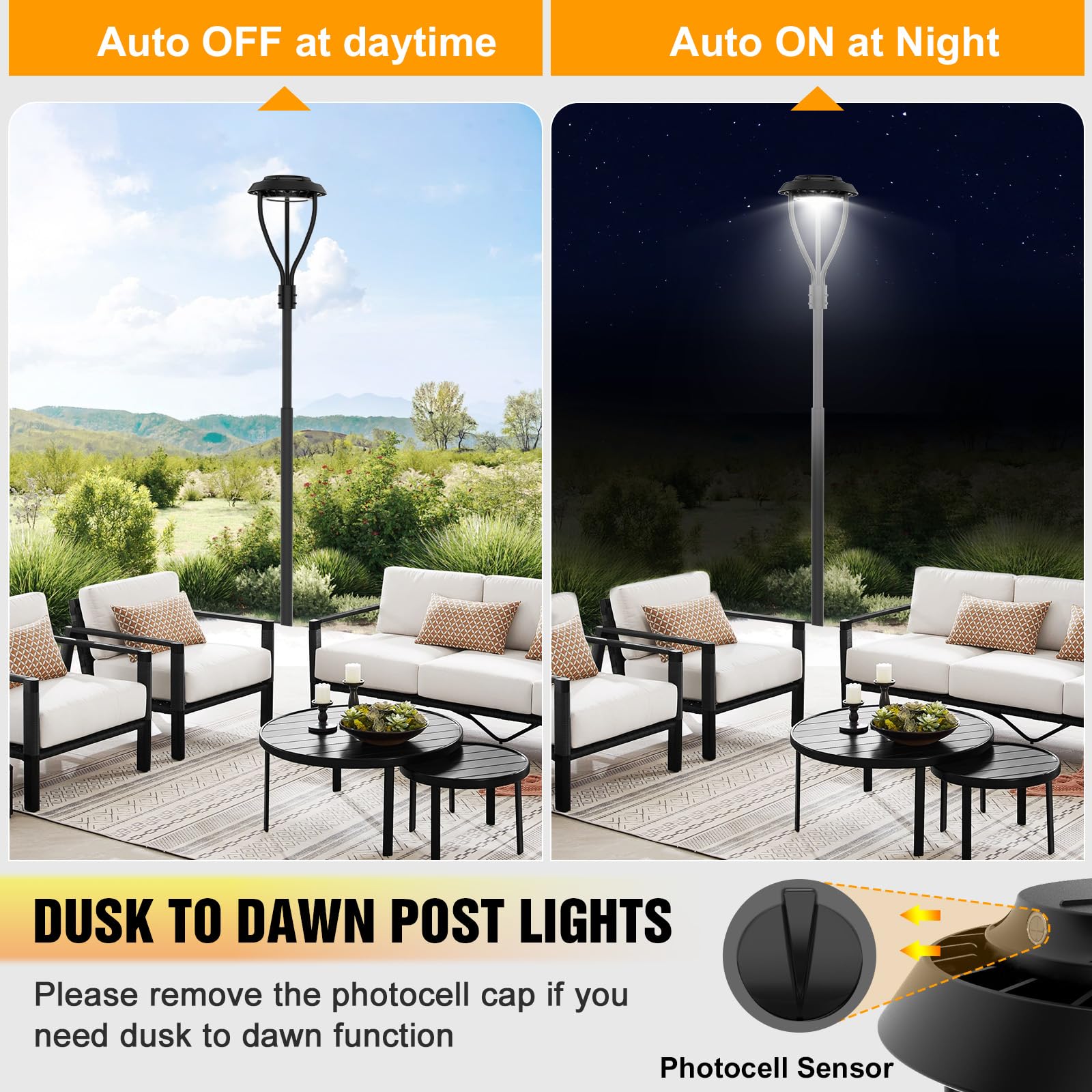 60W Led Post Top Light With Photocell, 60W 48W 36W Adjustable, 8400Lm Adjustable Cct 3000/4000/5000K Outdoor Pole Lights, Ip65 Waterproof Commercial Led Post Light Fixture Area Light Etl Dlc Listed