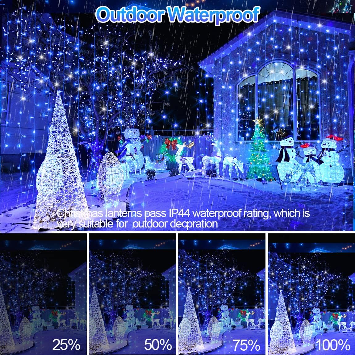 XURISEN 1000 LED Christmas Lights, 403FT Twinkle Fairy Lights, Blue+White, Green Wire, 8 Modes, Memory Timer
