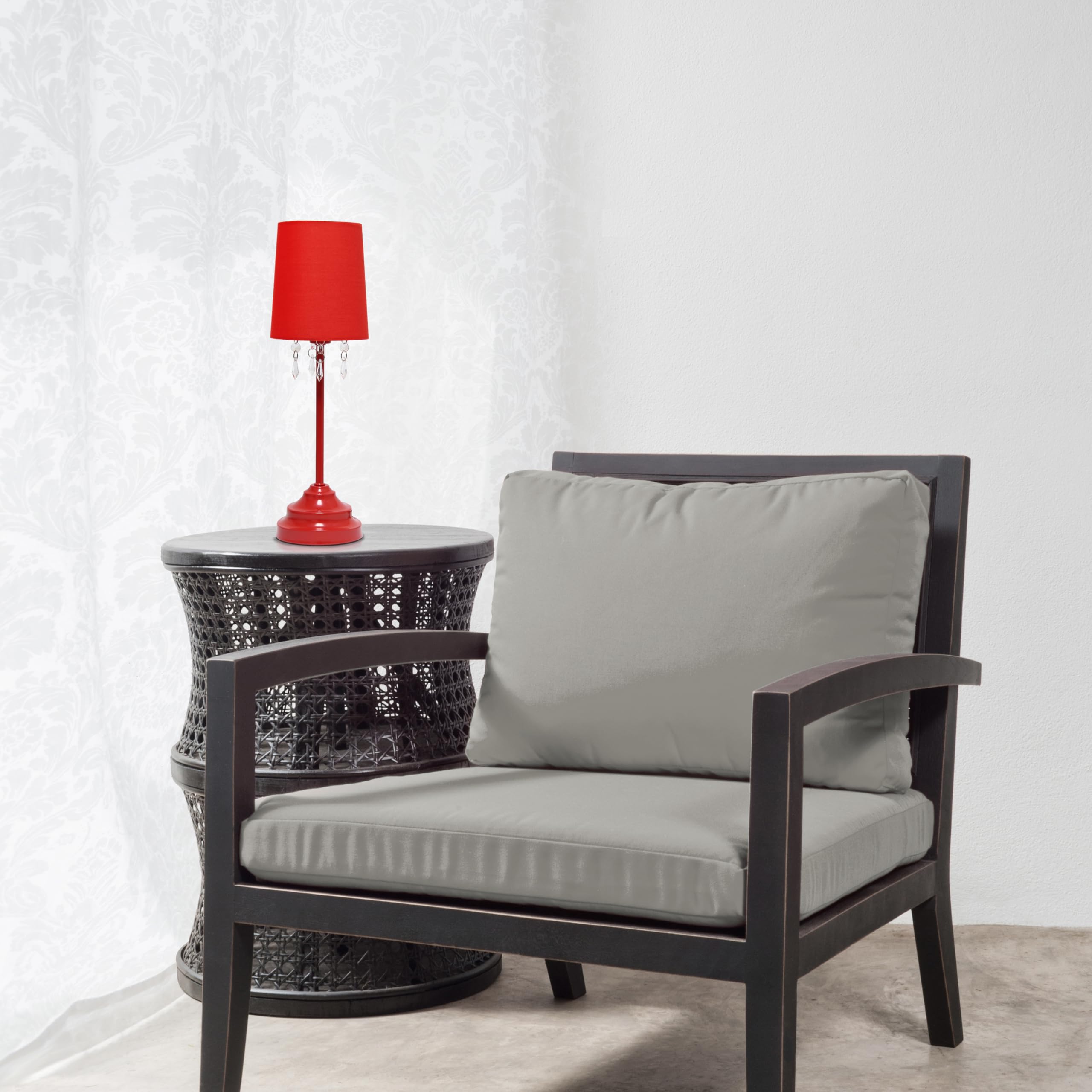 Simple Designs Lt3018-Red Table Lamp With Fabric Shade And Hanging Acrylic Beads, Red