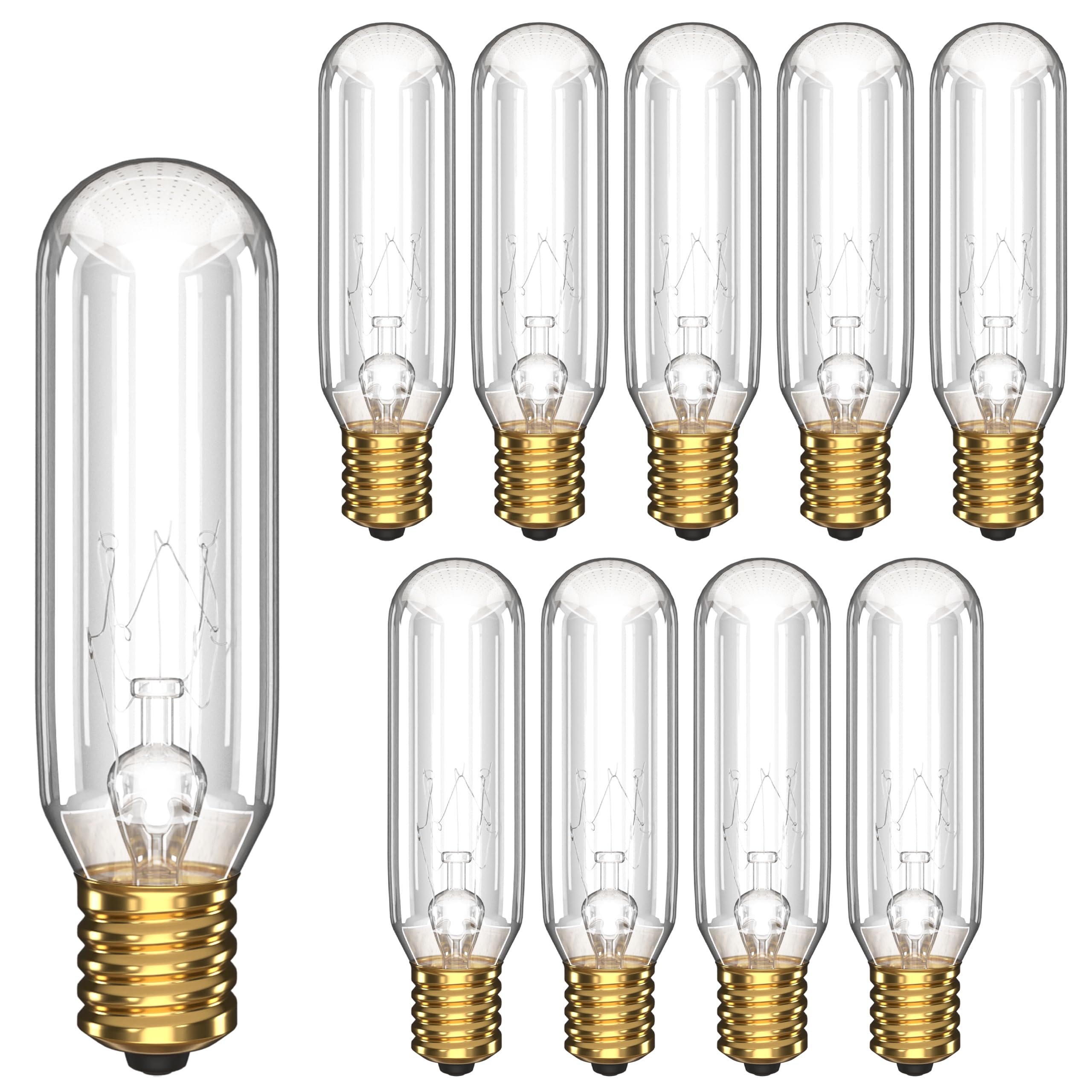 OHLECTRIC 10 Pack - Clear T6 Tubular Night Light Specialty Bulb, 15W Incandescent with E12 Candelabra Base | Warm White | Showca
