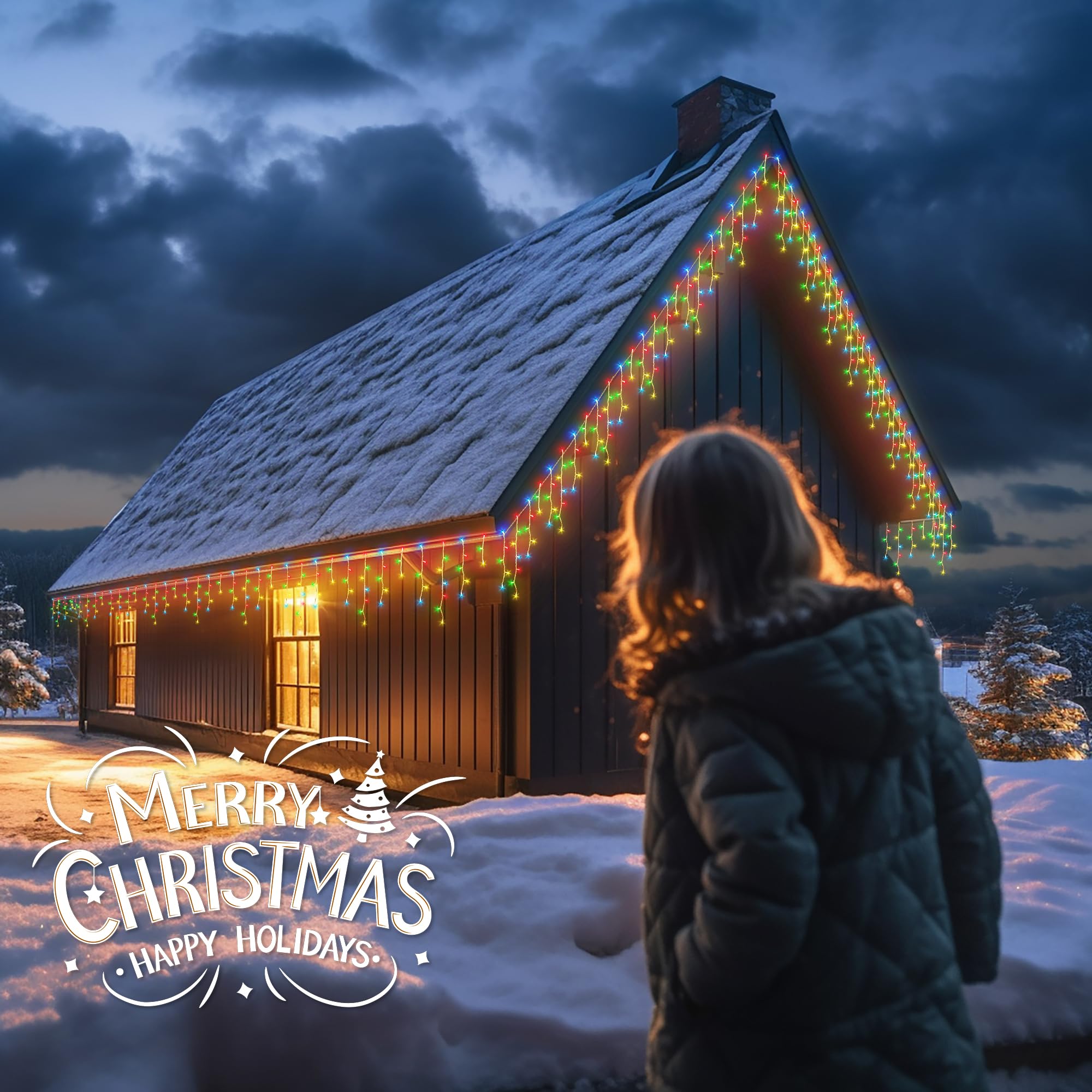 Beewin Icicle Christmas Lights Outdoor,23Ft 200 Count Multicolor Icicle Lights Indoor With White Wire,Waterproof Connectable Ici