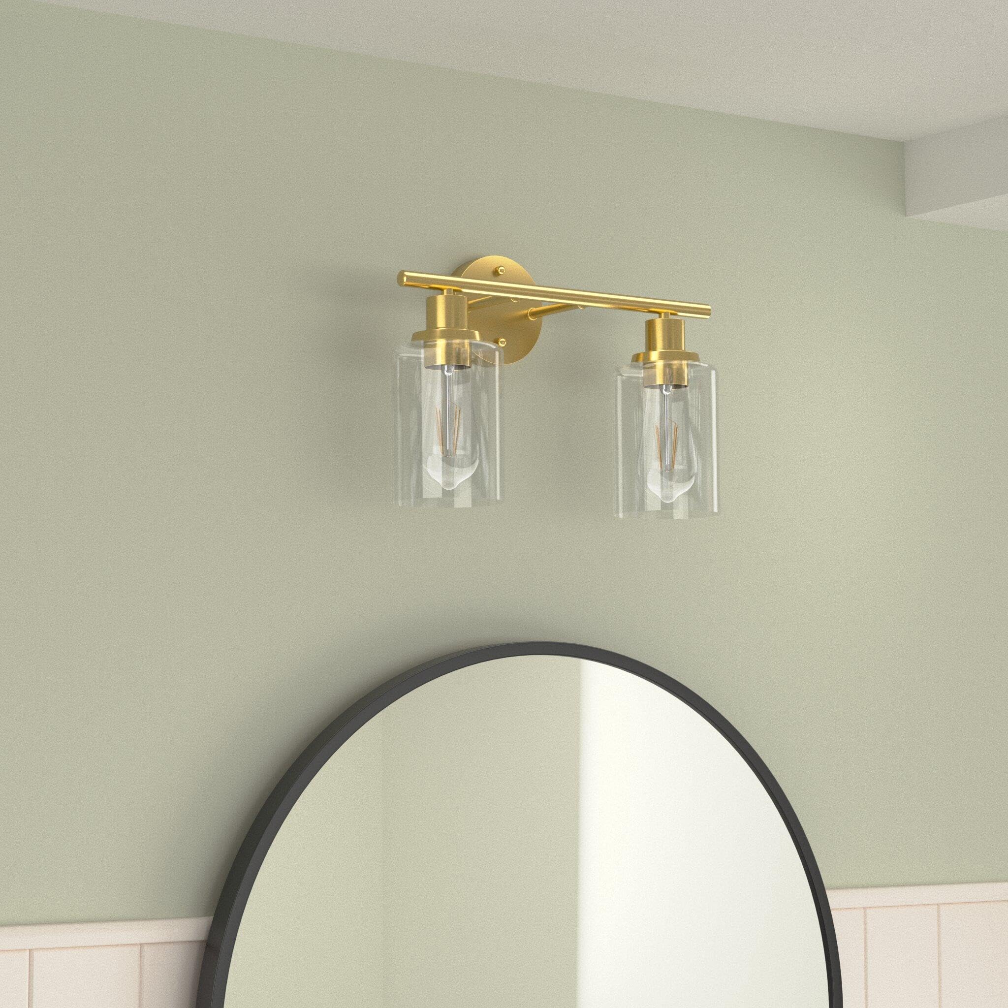 Folksmate Bathroom Light Fixtures, 2-Light Brushed Brass Vanity Light, Gold Wall Sconces Lighting, Modern Bath Wall Mounted Ligh