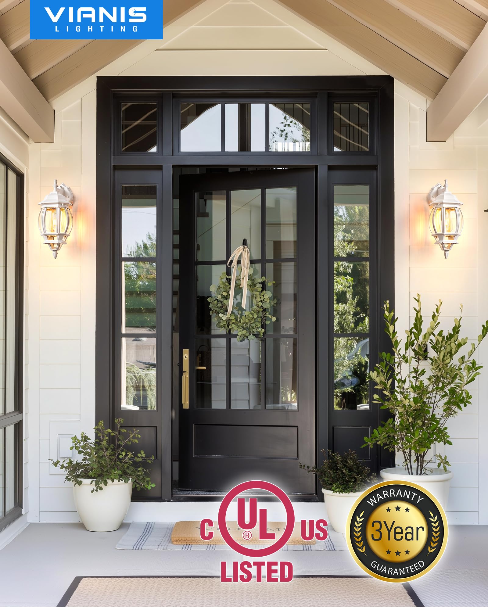 Vianis Outdoor Light Fixtures Wall Mount For House, White Exterior Wall Sconce Lanterns Lights For Porch, Modern Dusk To Dawn Ou