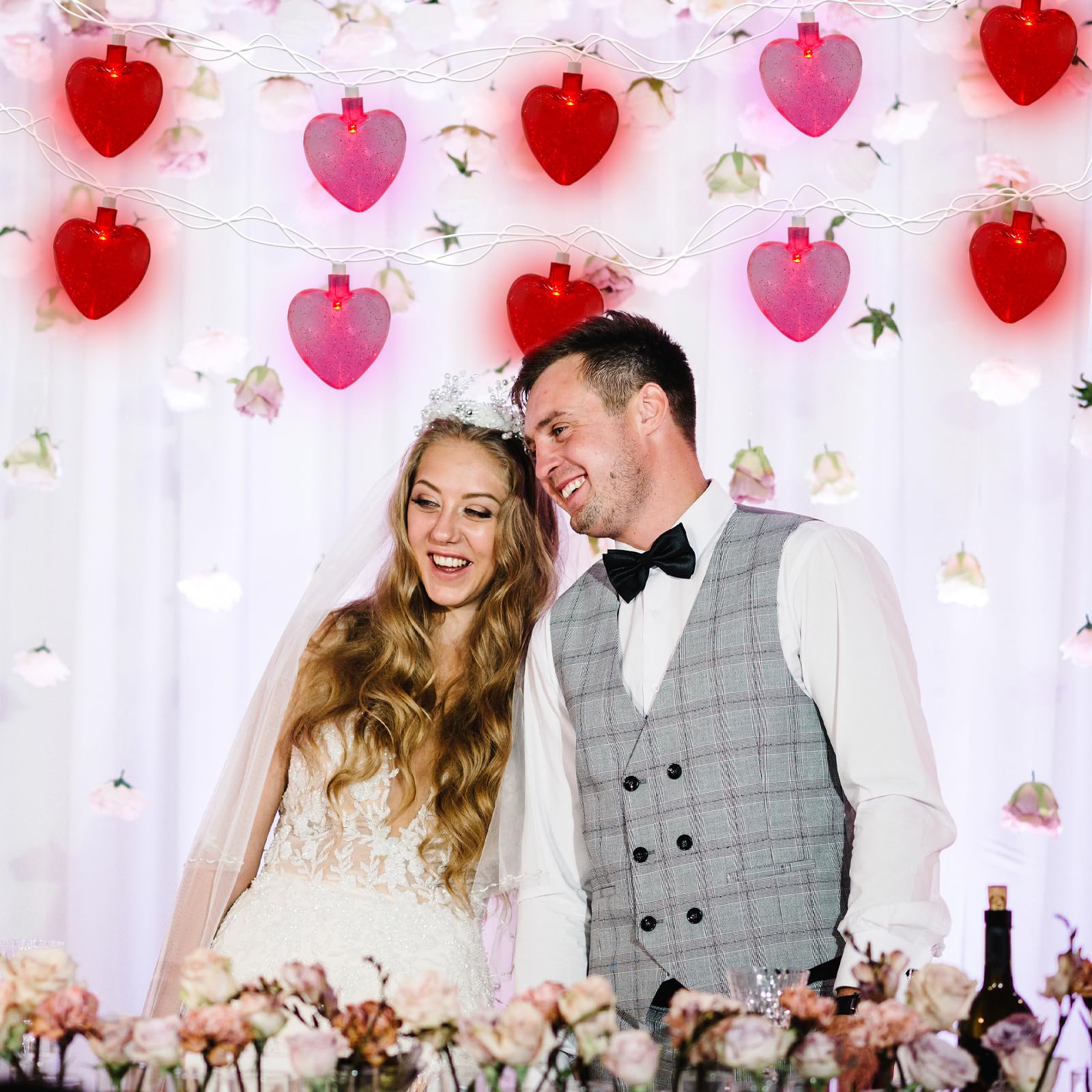 Oviejo Valentine Red & Pink Heart String Lights, 8.5Ft Valentine'S Day Decorations Lights With 10 Red Heart, Connectable Romantic Fairy Lights For Valentine, Wedding, Anniversary Party Decorations
