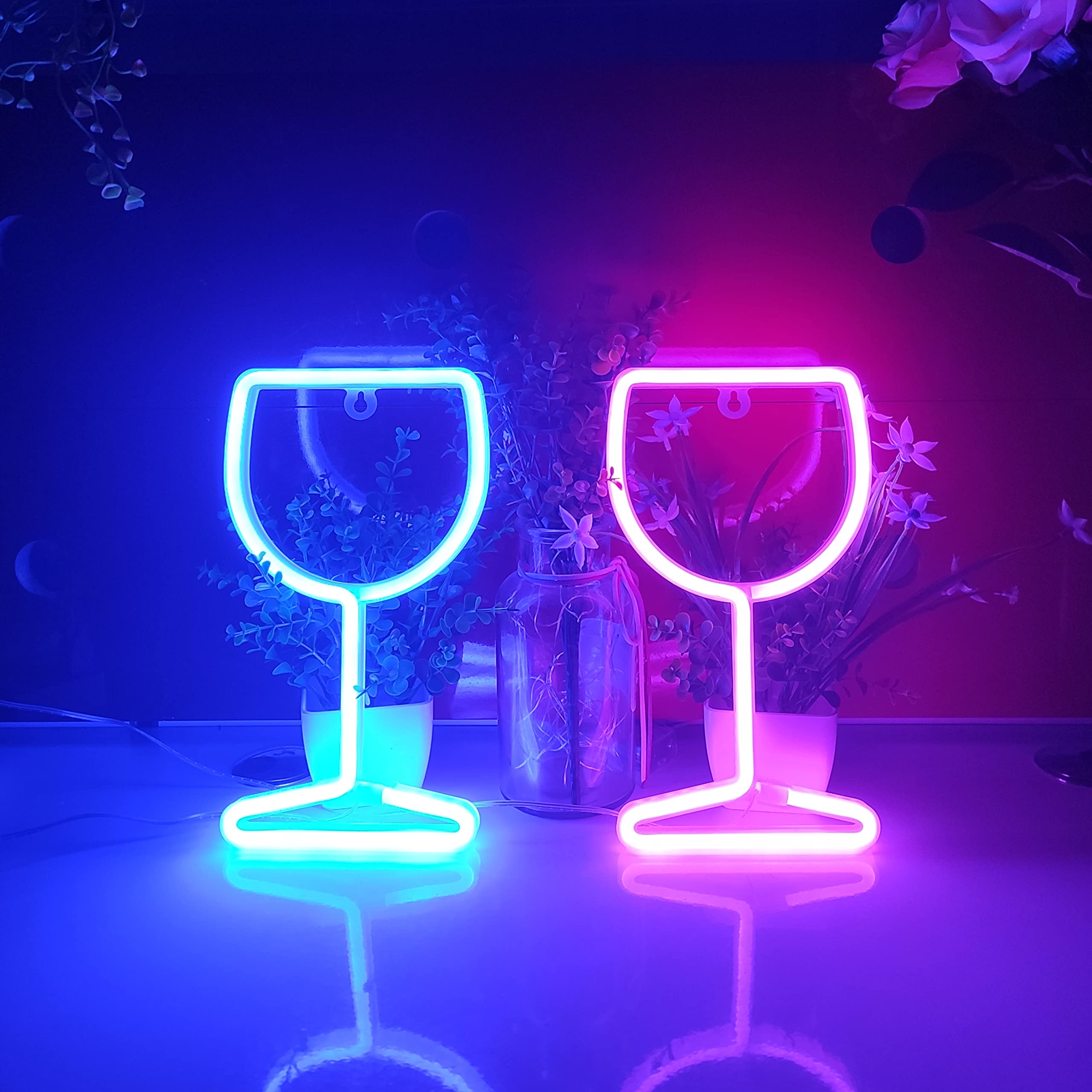 Jywj Wine Glass Neon Sign,Usb Or 3-Aa Battery Powered Neon Light,Led Table Decoration,Bedroom Wall Decoration,Birthday Gift,Wedding Supplies Business Gift(Pink)