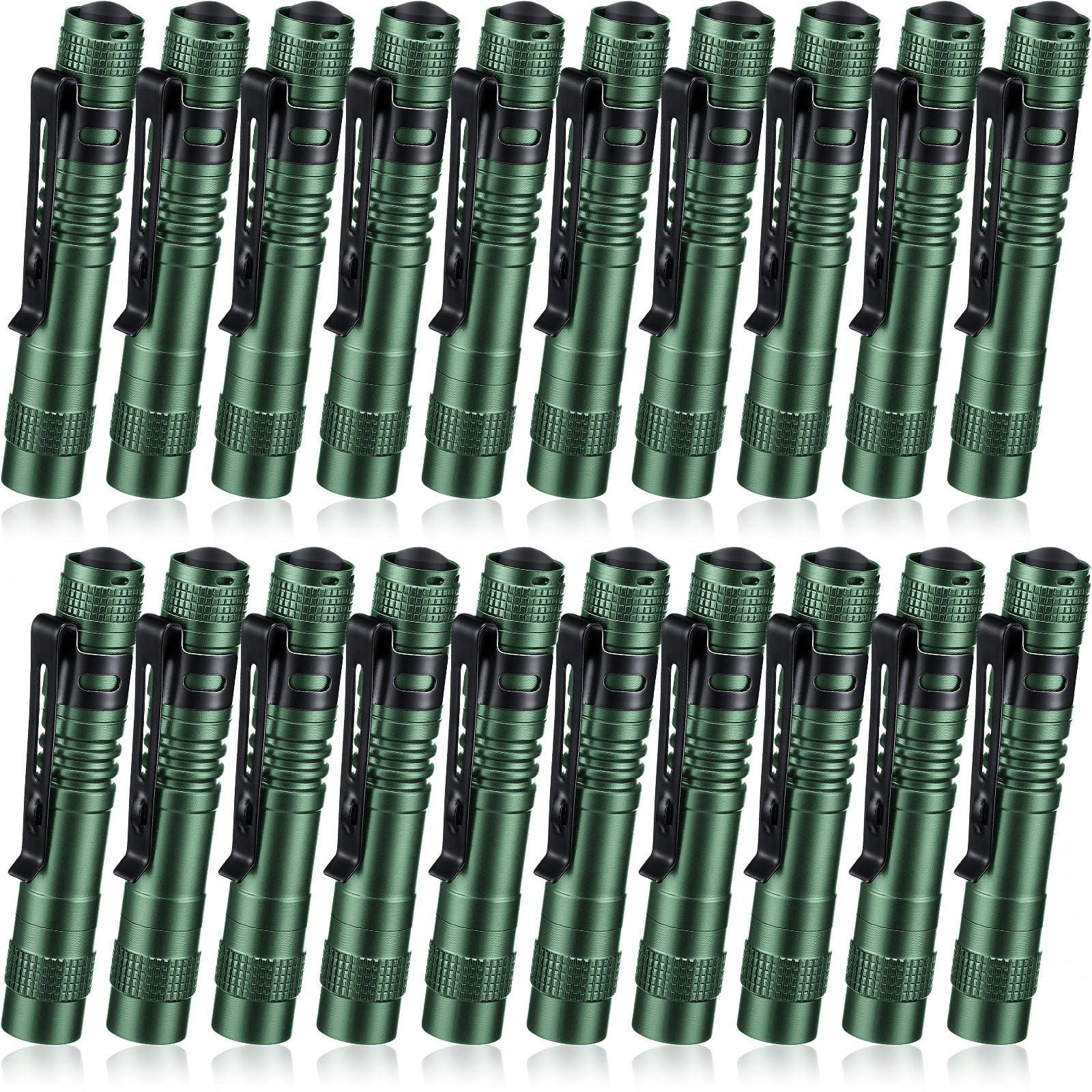 Hortsun Mini Pen Light Flashlight, Green, 3.54 Inch, Aluminum, Pocket Size, LED, Clip-On Design, 20 Pcs Gift Set