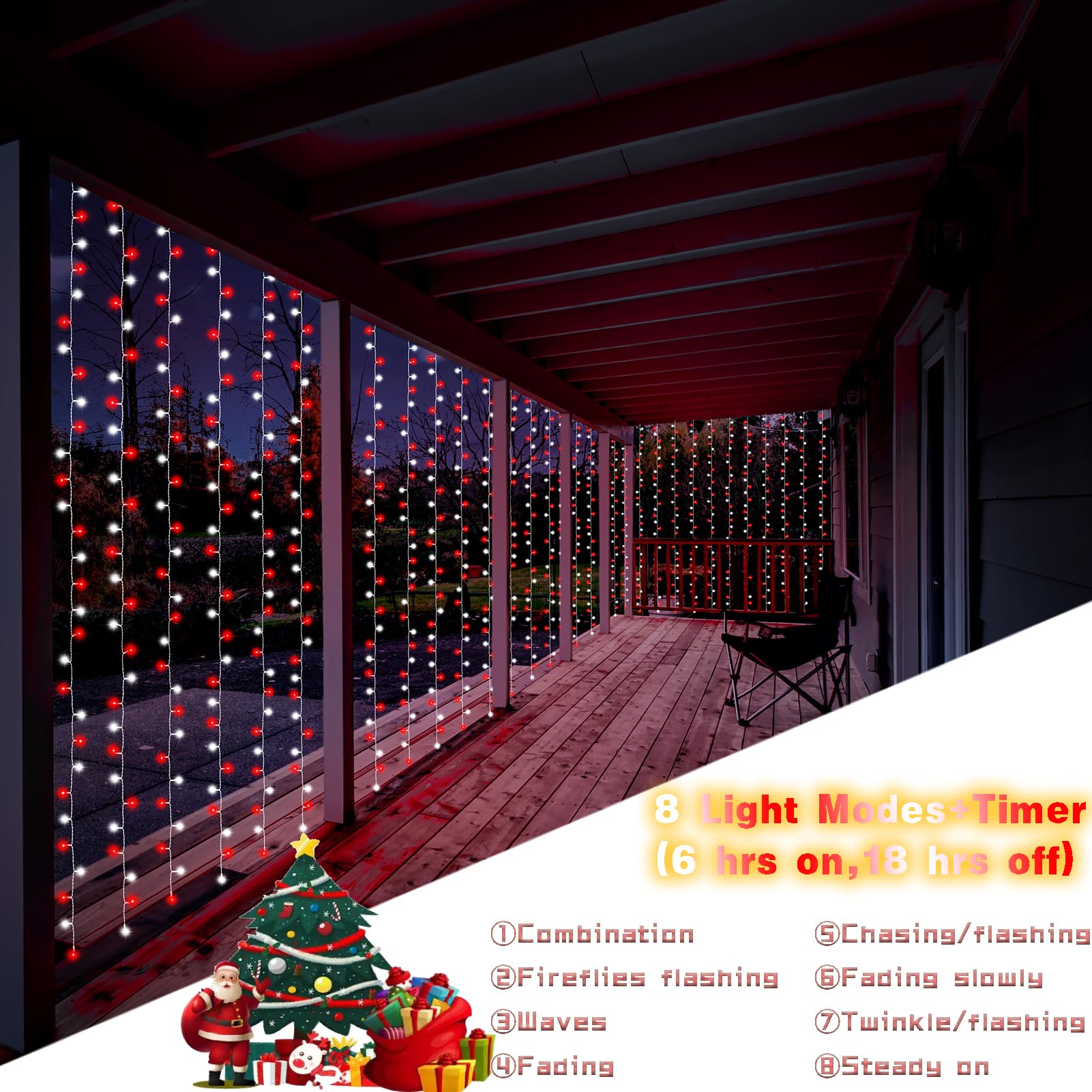 Dealbeta Red White 300Led Christmas Curtain Lights With Remote, 8 Modes, 9.8X9.8Ft