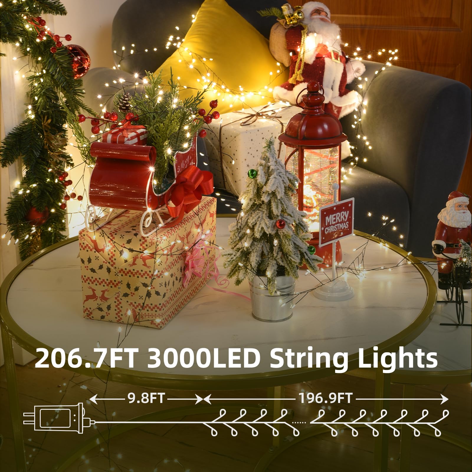 Lycklig Fairy Lights Plug In 3000Led 195Ft Warm Christmas Wreath Lights With Timer Remote Waterproof Fire er Firefly Cluster Twinkle String Light For Bedroom Graland Party Tree Decor Black Wire