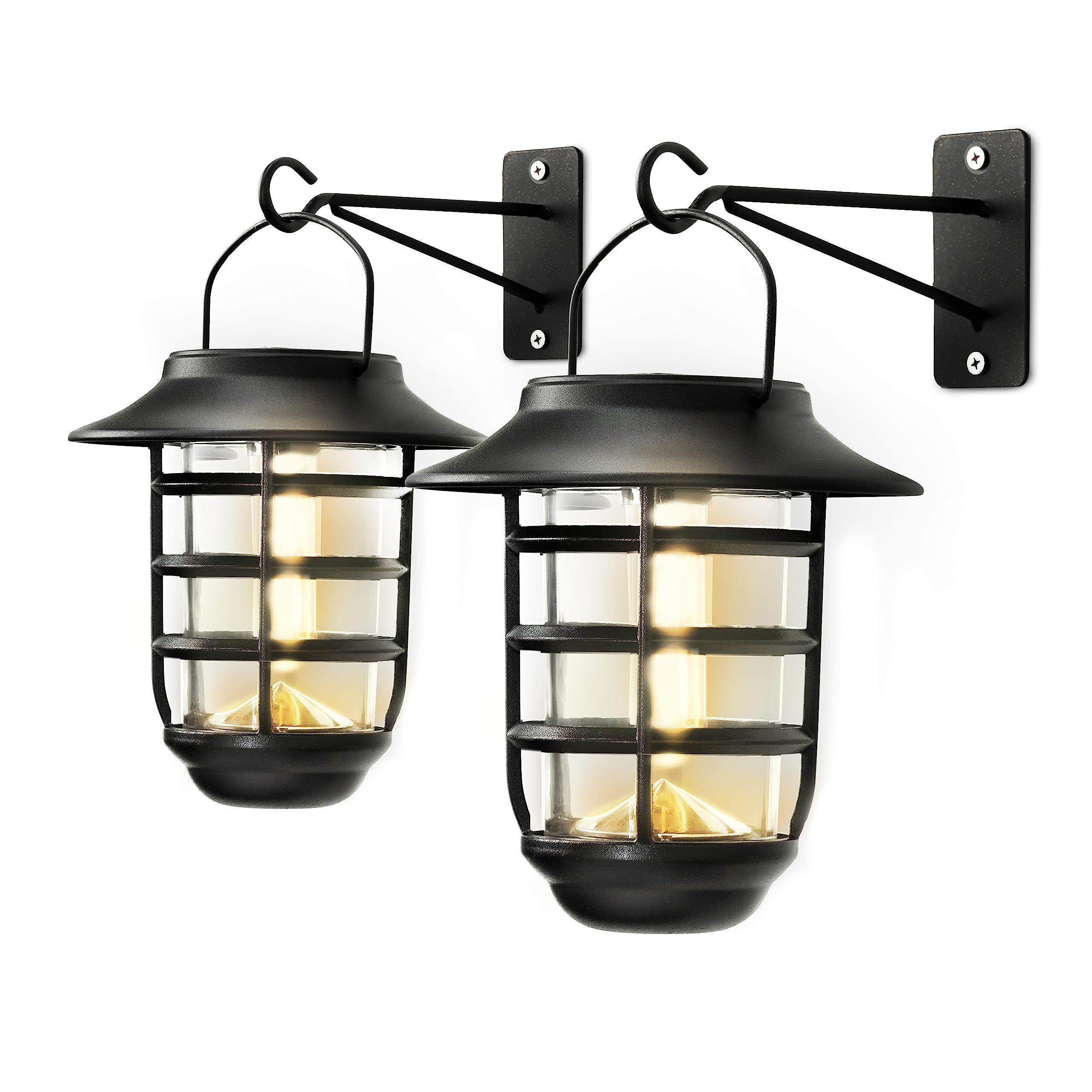 Home Zone Security 2-Pack Solar Wall Hanging Lights LiFePO4 Battery 3000K Warm 20lm Up to 12 Hours Dawn Motion Sensor Auto, IP65