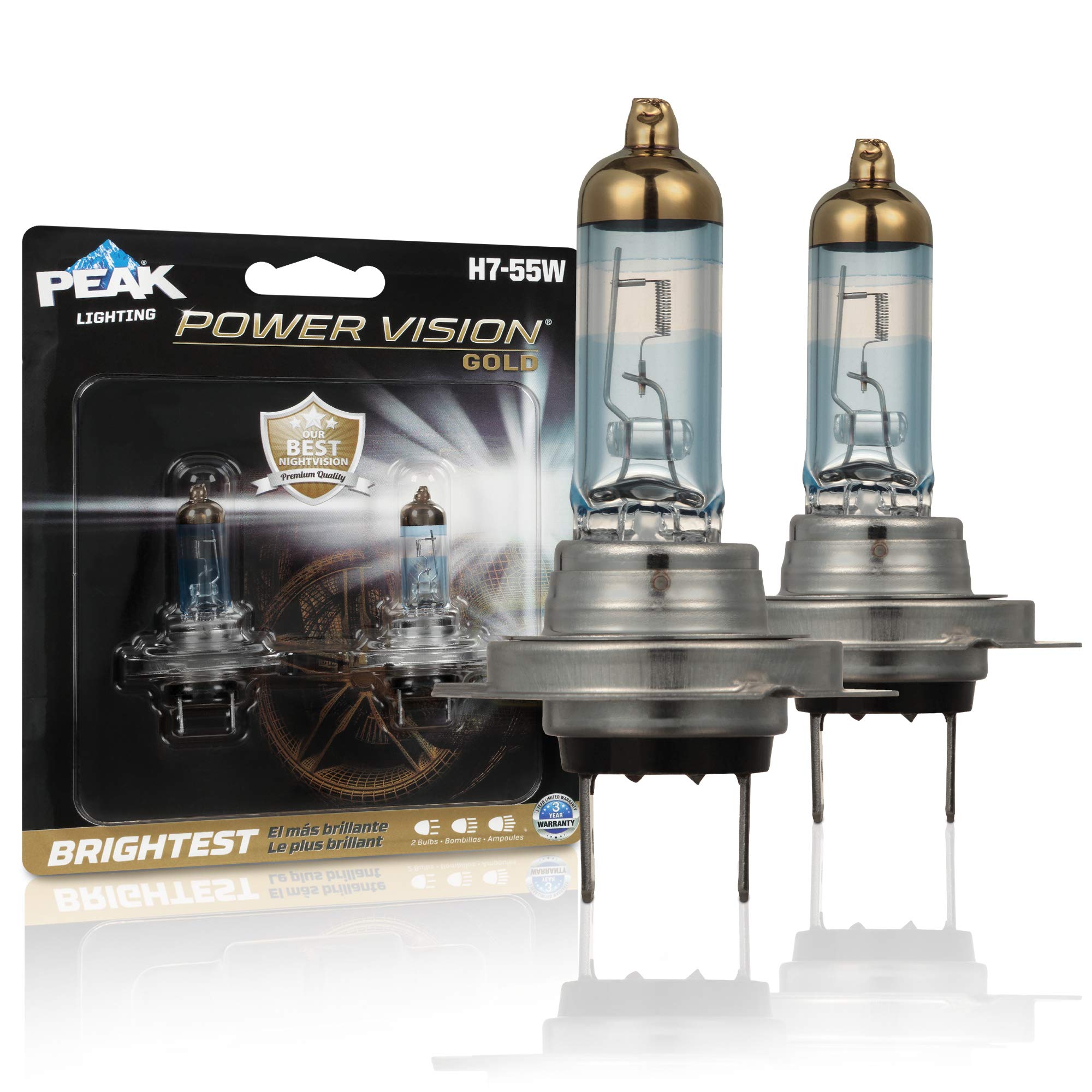 Peak Power Vision Gold Automotive High Performance H7 55W Headlights (2 Pack)