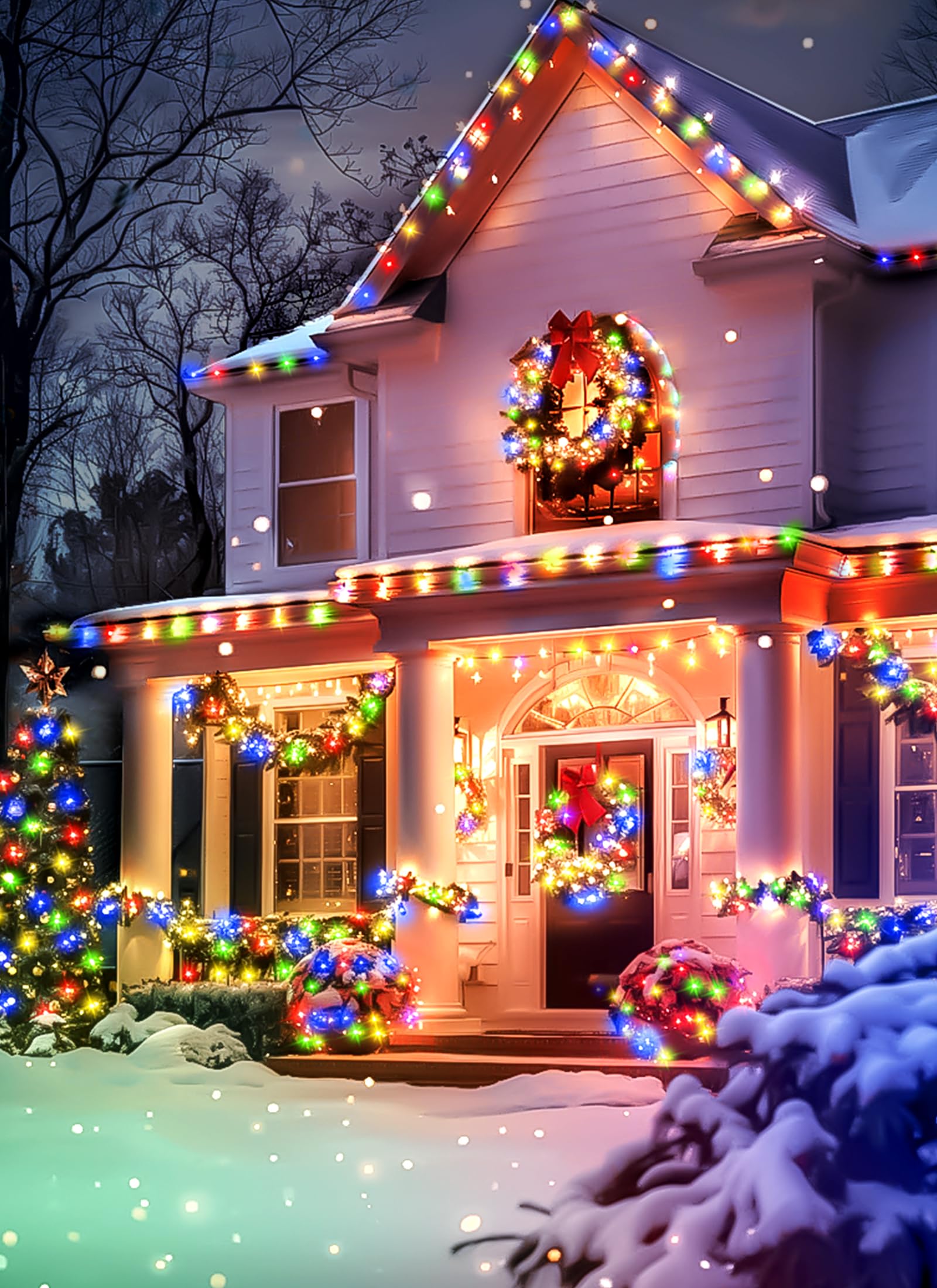 Minetom Solar Christmas Lights Outdoor - 2 Pack Total 144Ft 400 Led Christmas String Lights With 8 Lighting Modes, Ip65 Waterproof Solar String Lights For Outside Tree Xmas Party, Multicolor