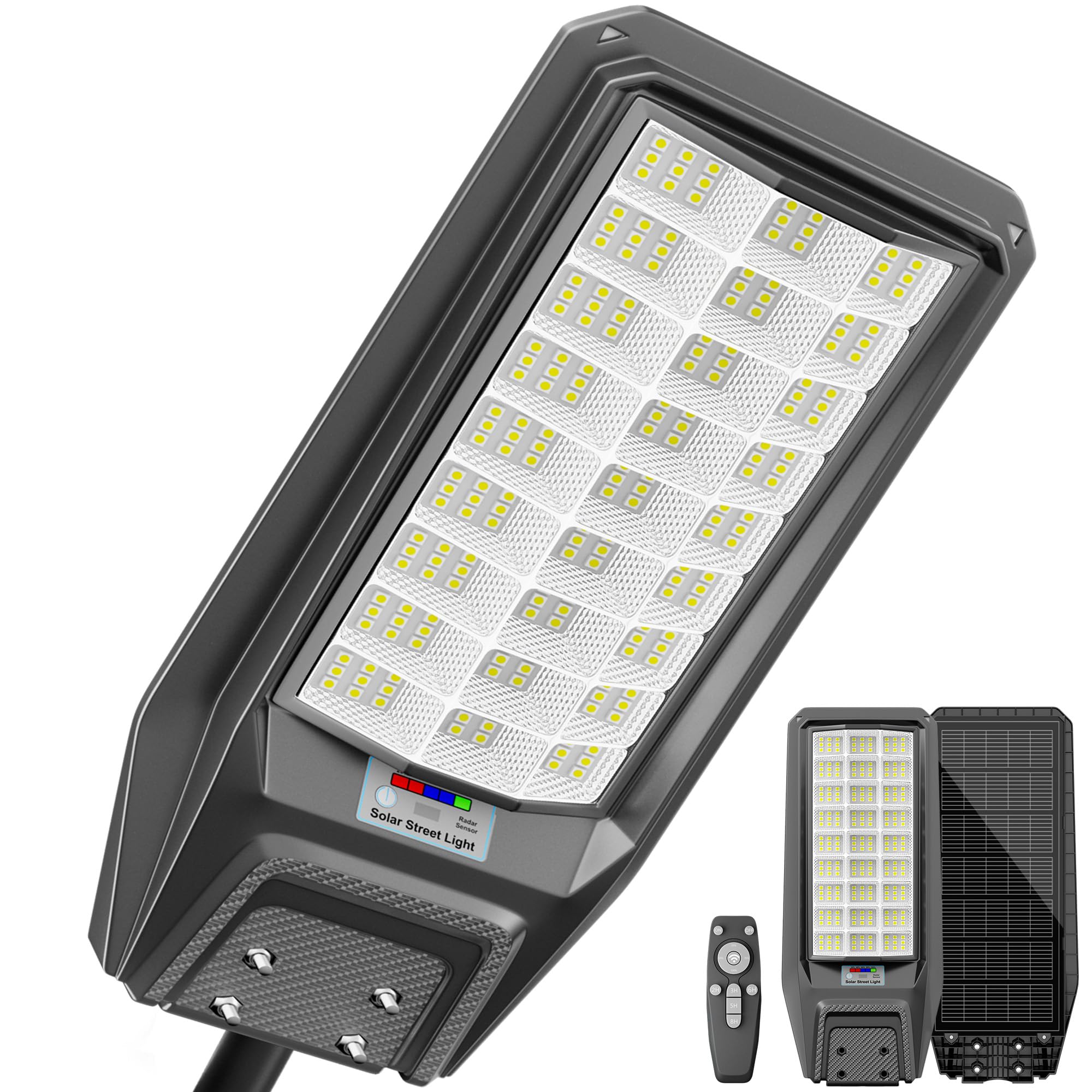 Jadisi Solar Street Light, 9000W Waterproof, Remote Control, Motion Sensor, 1 Pack, Black, Model CX-TW27A-1Pack