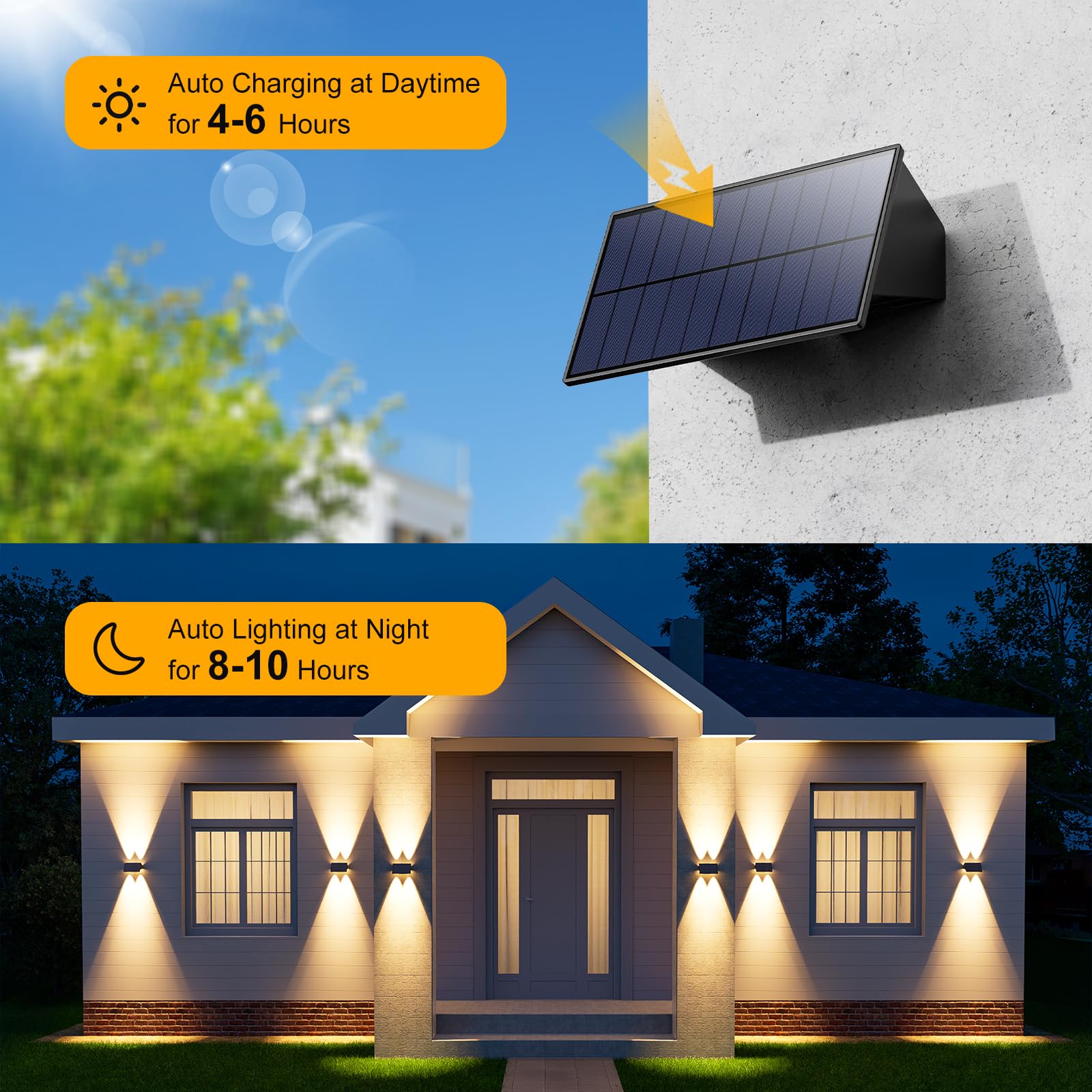 8 Pack Solar Powered Fence Lights Outdoor Up And Down Wall Mount Led Decorative Waterproof Lamps For Outside Deck, Porch, Backya