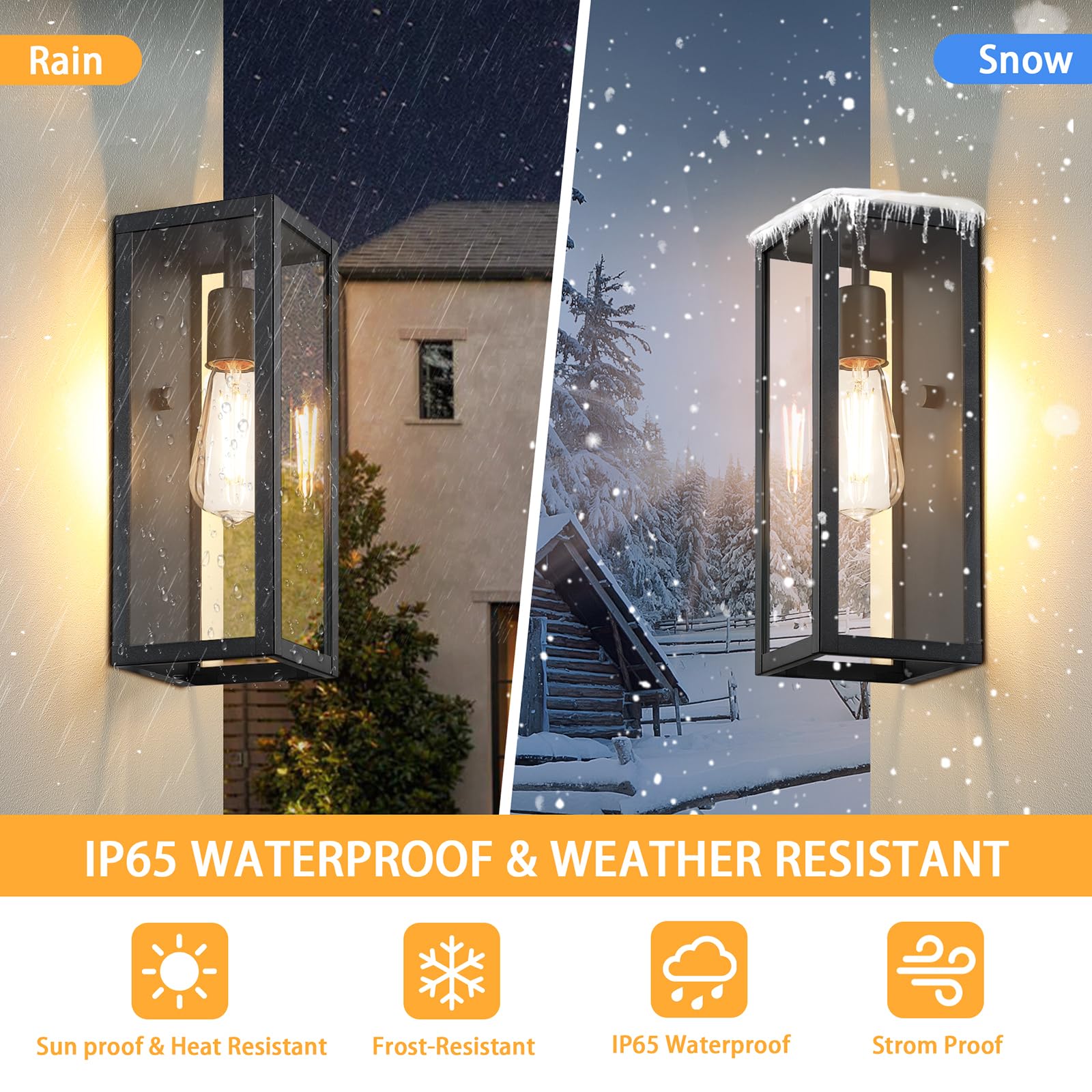 Criry Large Outdoor Exterior Wall Lights For House 2-Pack, 15.8'' Waterproof Matte Black Front Porch Lights, Rectangular Outdoor Wall Sconce Lantern For Patio Entryway Garage, Bulb Not Included